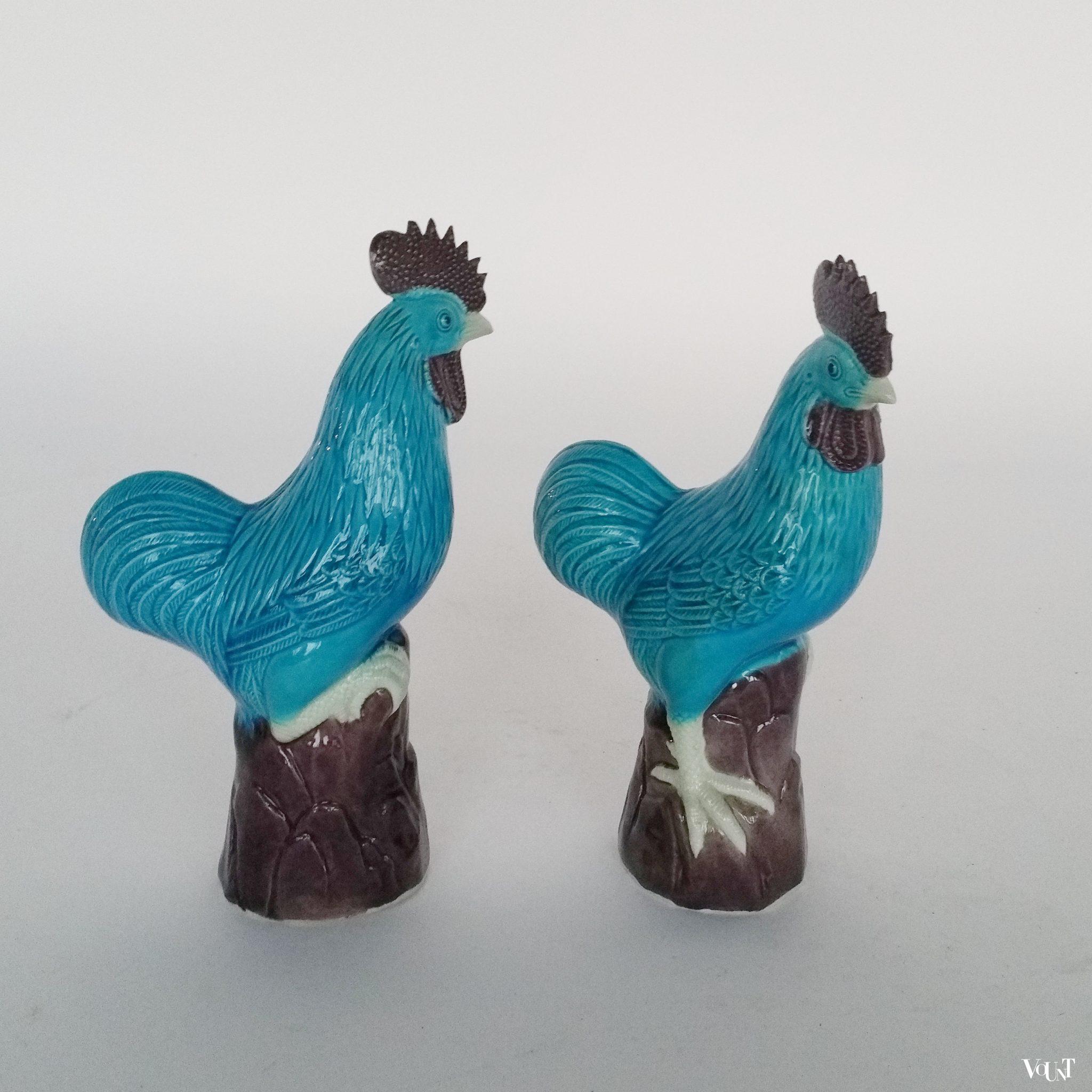 Vintage keramische Chinese blauwe hanen