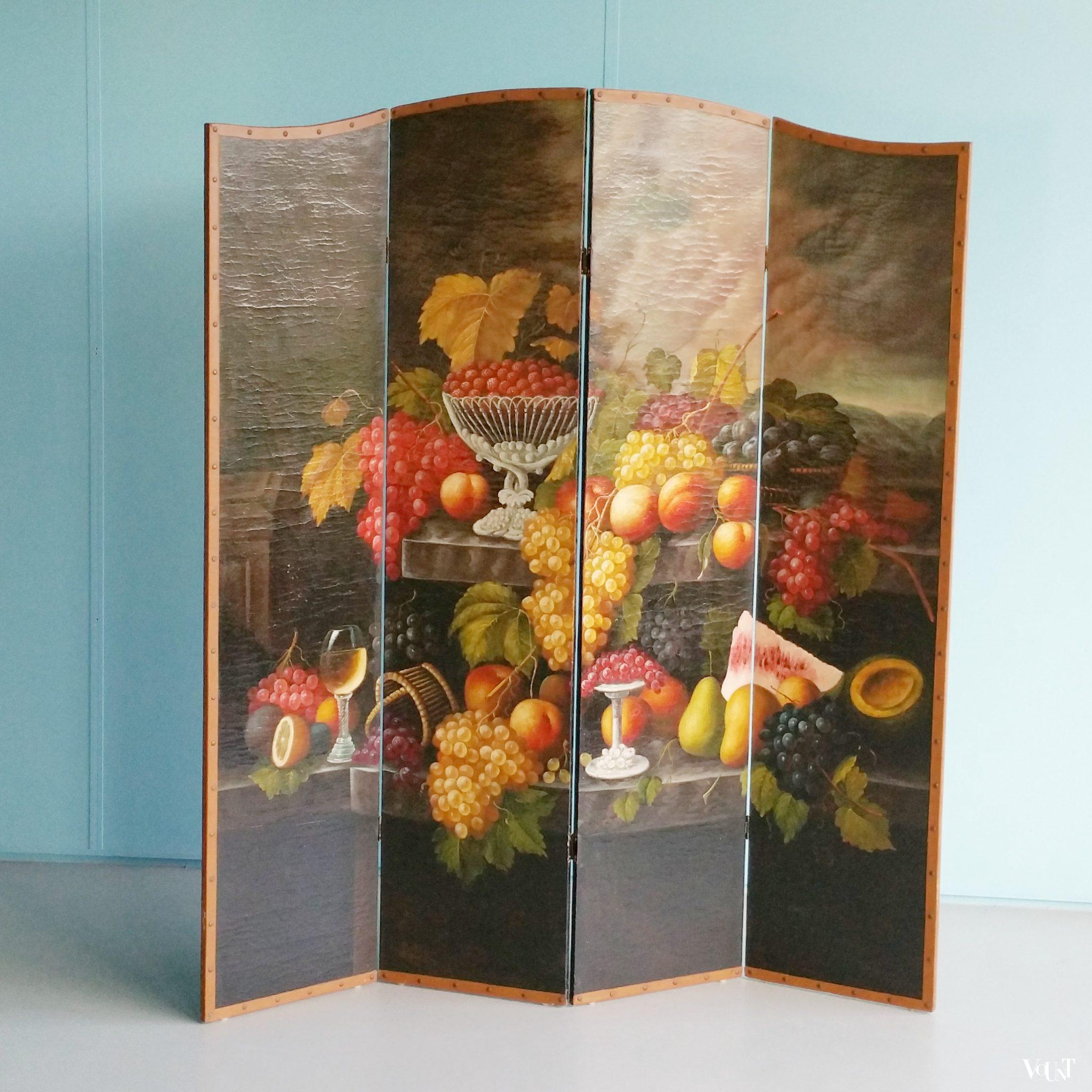 Vintage handbeschilderd vierslags kamerscherm, ca. jaren '50