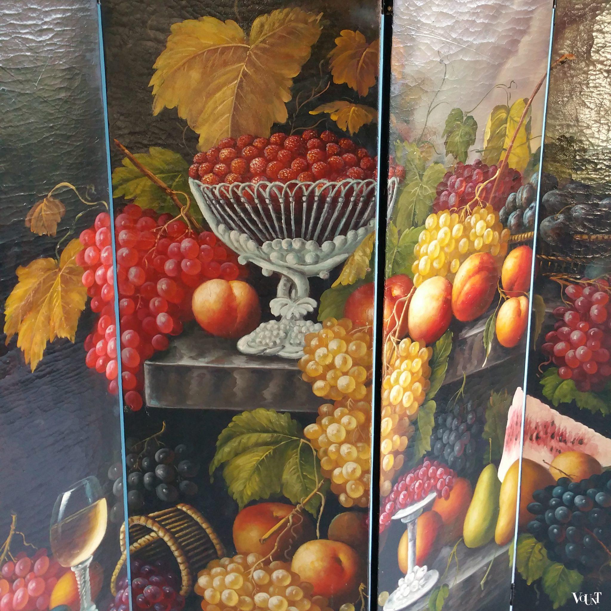 Vintage handbeschilderd vierslags kamerscherm, ca. jaren '50