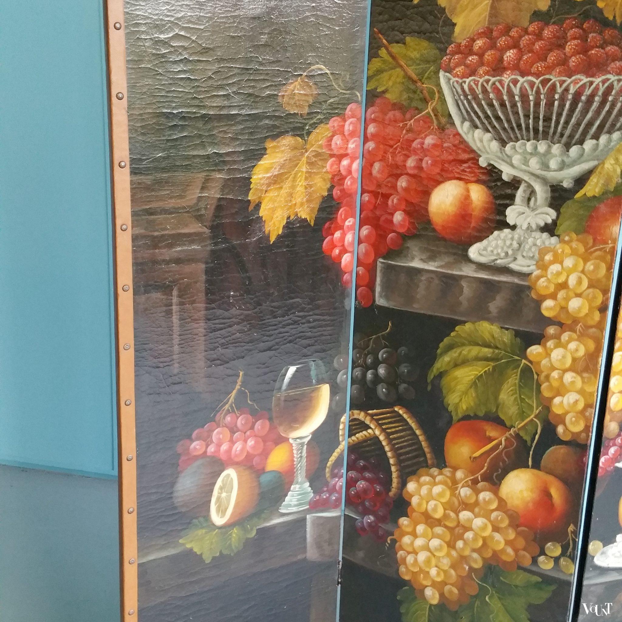 Vintage handbeschilderd vierslags kamerscherm, ca. jaren '50