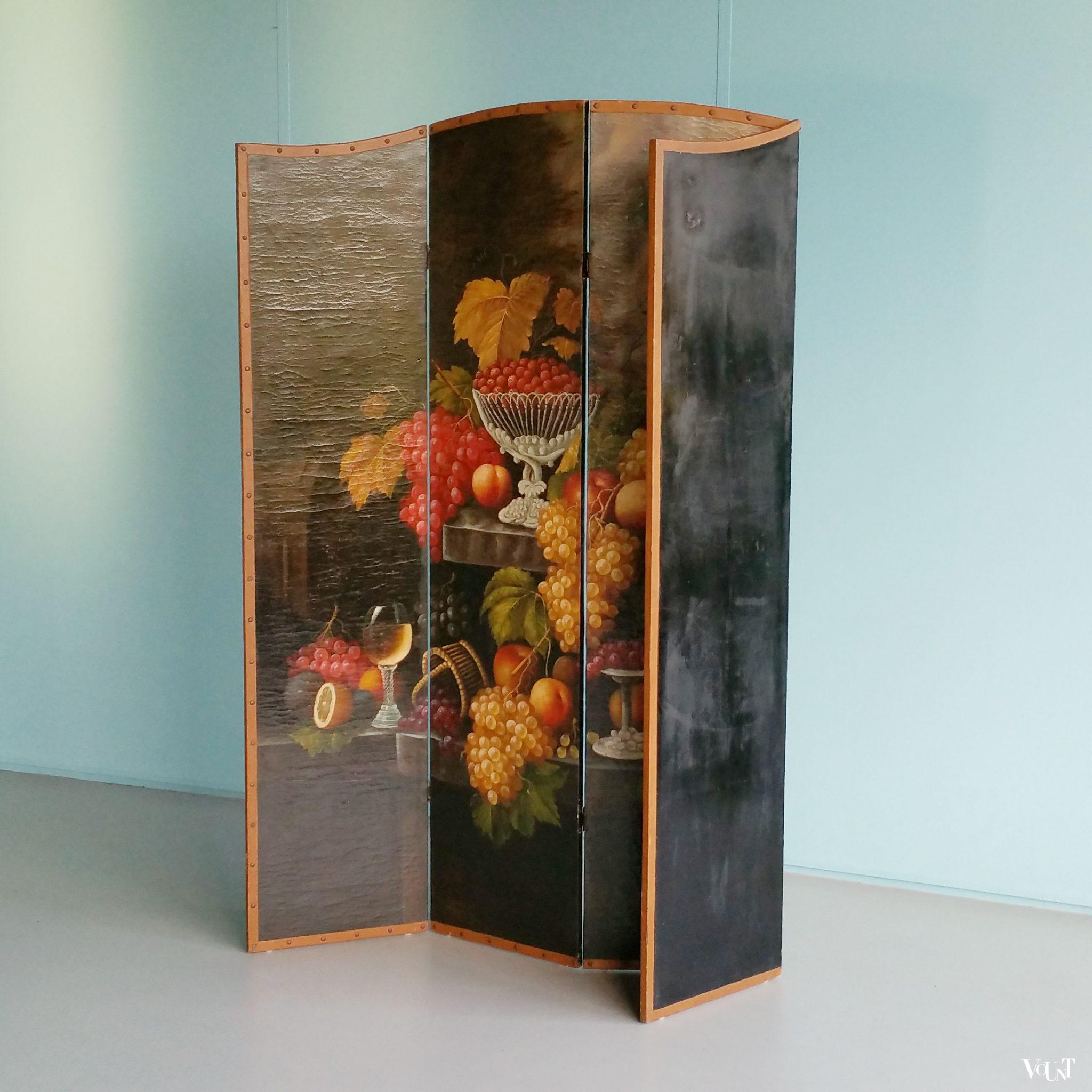 Vintage handbeschilderd vierslags kamerscherm, ca. jaren '50
