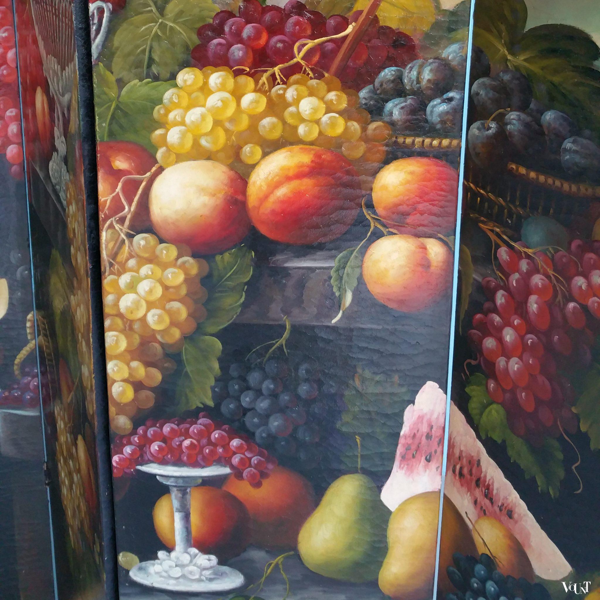 Vintage handbeschilderd vierslags kamerscherm, ca. jaren '50