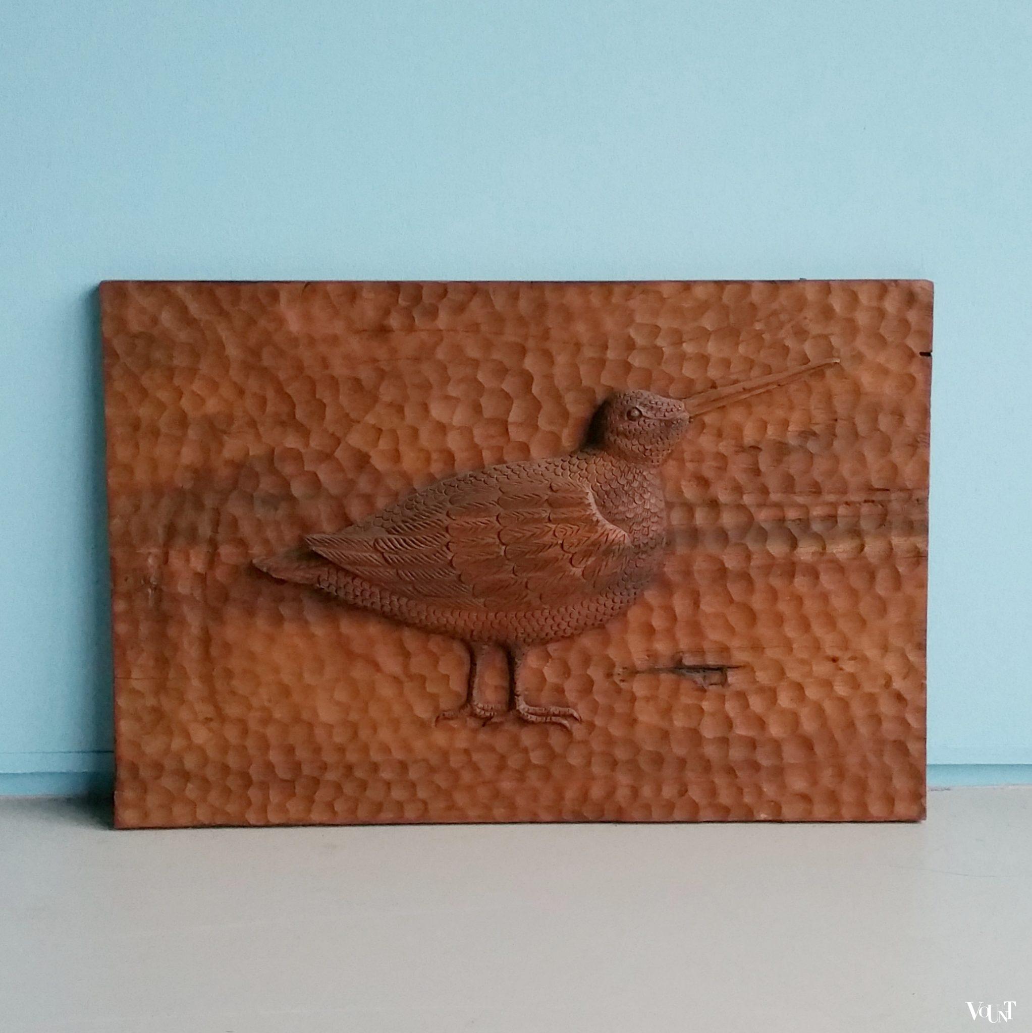 Vintage handgestoken houten paneel met snip