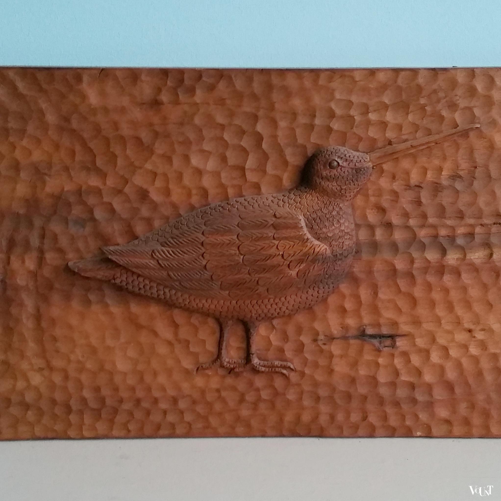 Vintage handgestoken houten paneel met snip