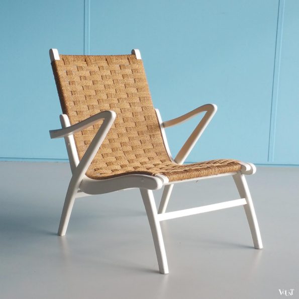 Vintage fauteuil hout met touw, attr. Gispen, jaren '40