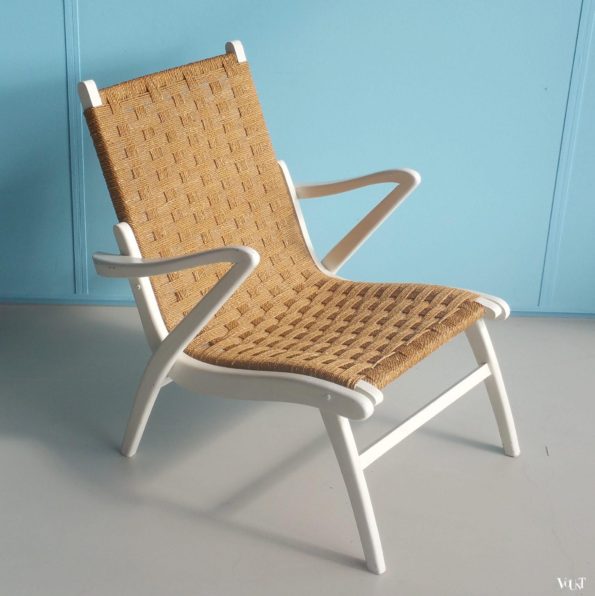 Vintage fauteuil hout met touw, attr. Gispen, jaren '40