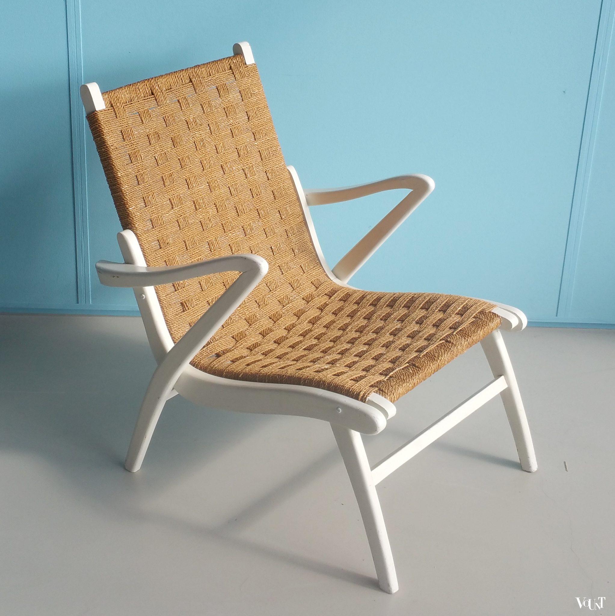 Vintage fauteuil hout met touw, attr. Gispen, jaren '40