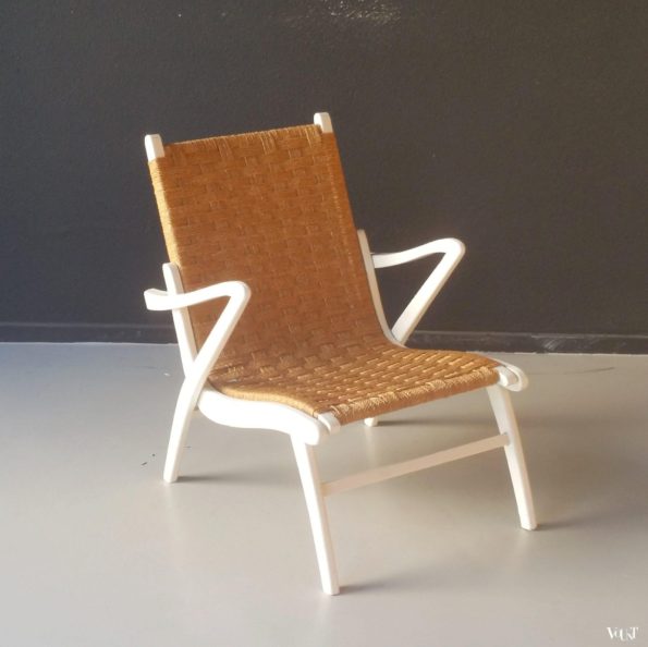 Vintage fauteuil hout met touw, attr. Gispen, jaren '40