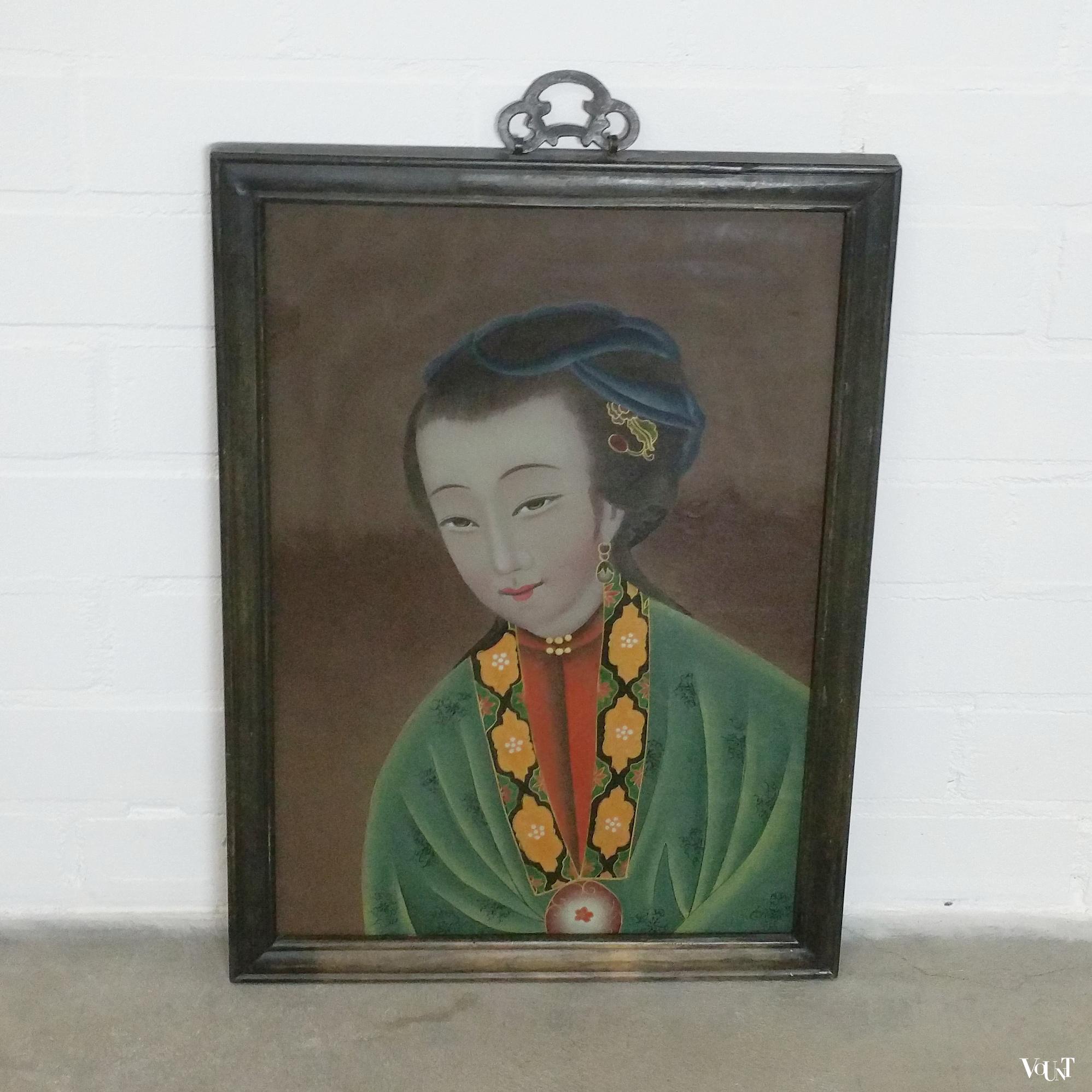 Set van 3 achter glas geschilderde Chinese schilderijen