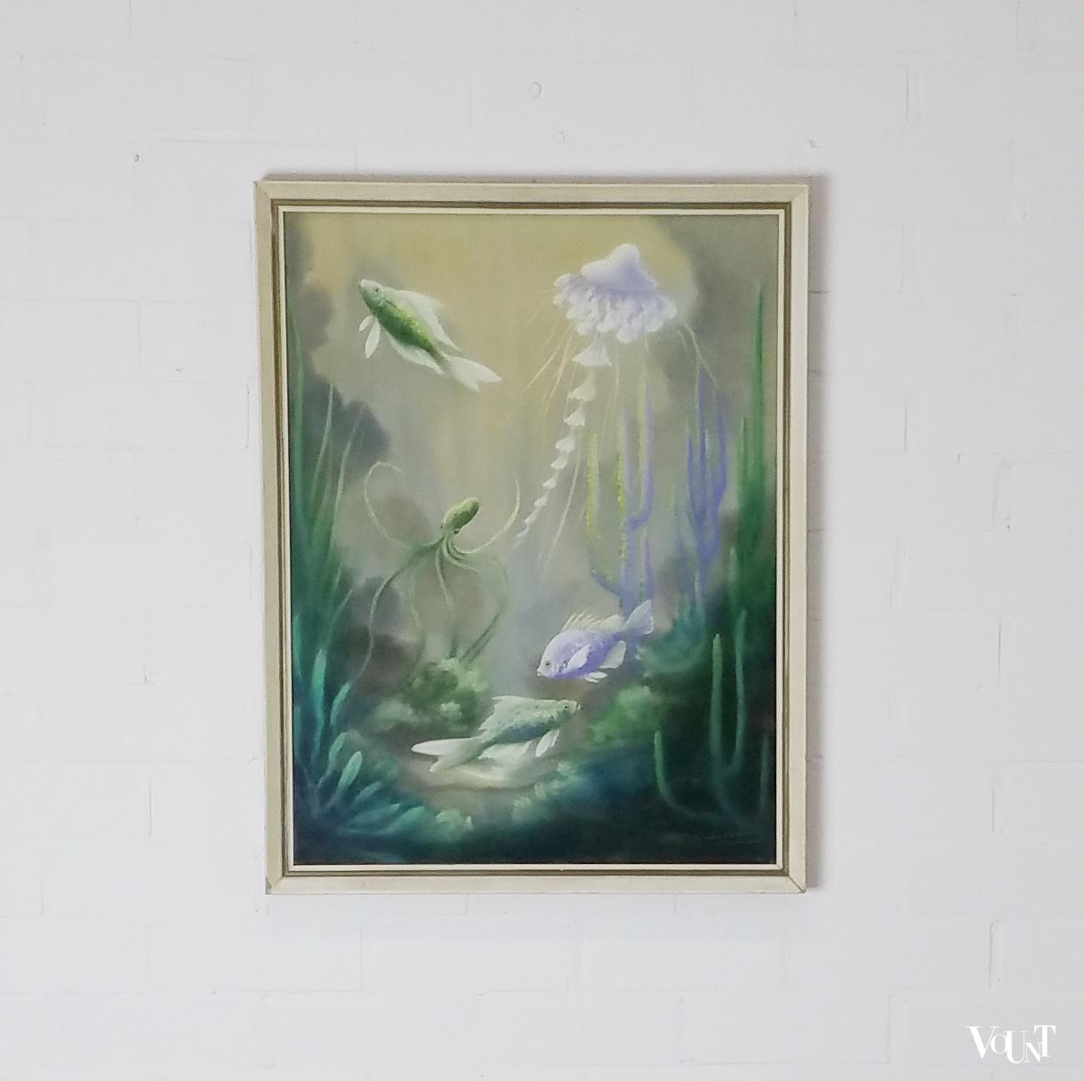 Jaren '30 pastel vissen / onderwatergezicht, H.R. Scholten