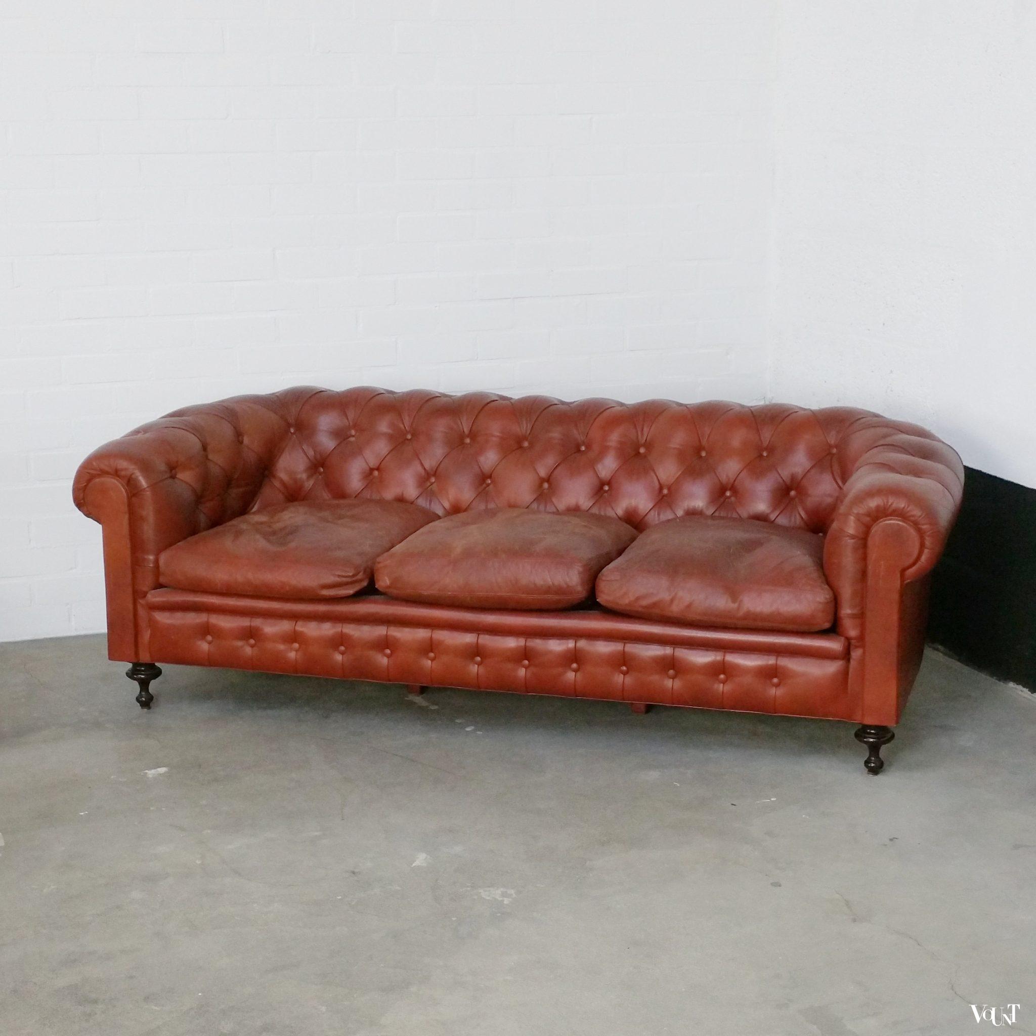 Vintage roodbruine 3-zits Chesterfield bank, jaren '60/'70