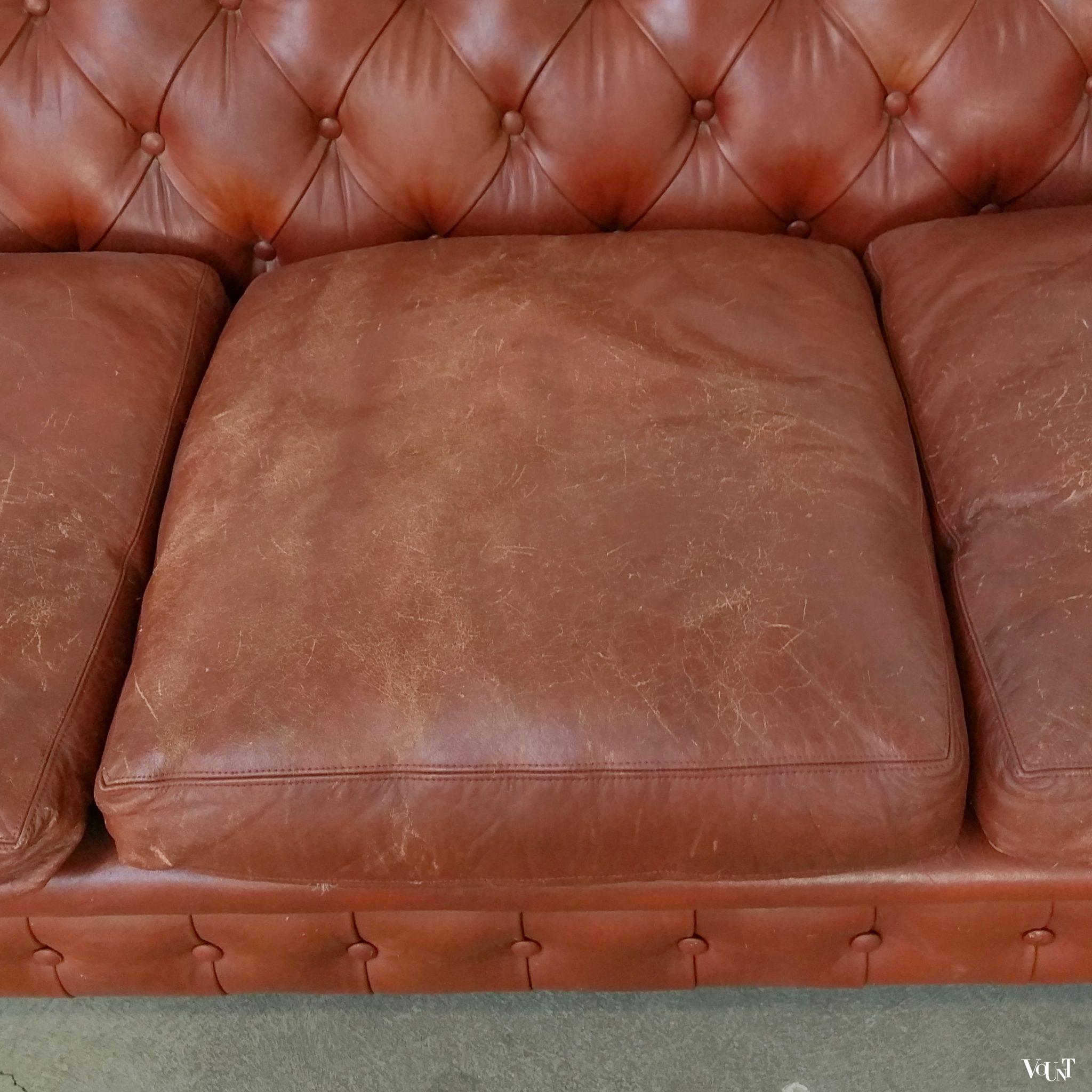 Vintage roodbruine 3-zits Chesterfield bank, jaren '60/'70