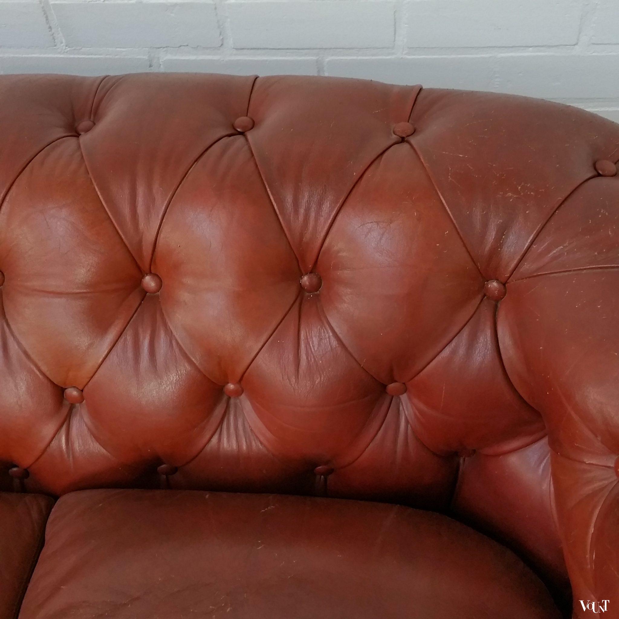 Vintage roodbruine 3-zits Chesterfield bank, jaren '60/'70