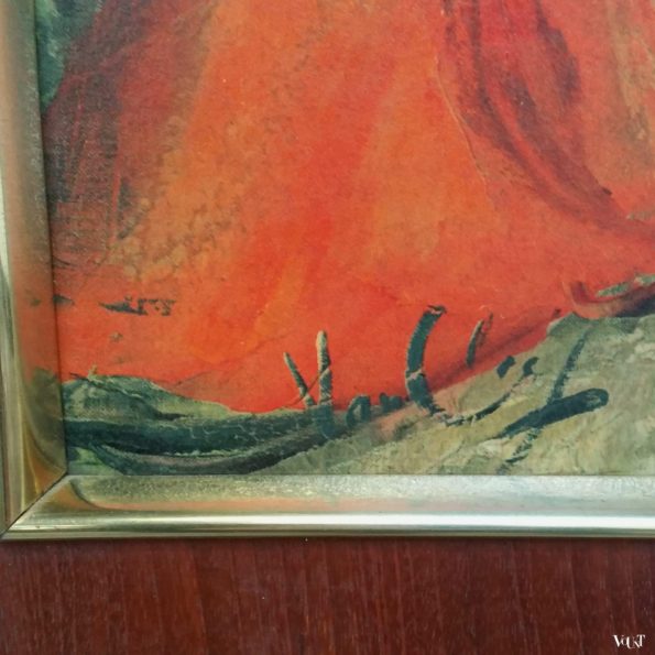 Reproductie De Mandenvlechtster in teakhouten lijst, jaren '60