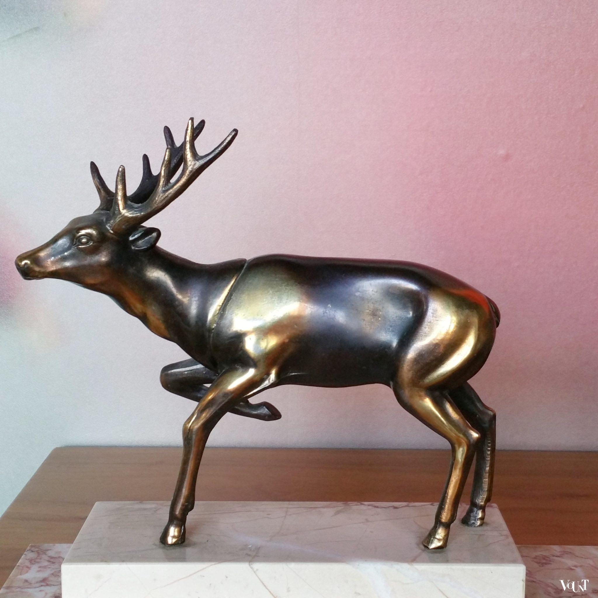 Art deco marmeren plateau met twee herten, jaren '30/'40