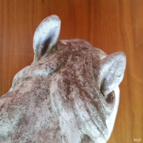 Oud betonnen paardenhoofd