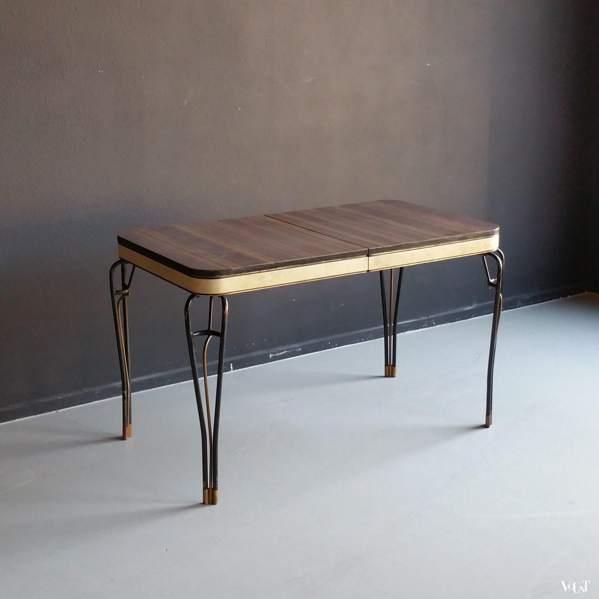 Uitschuifbare tafel met metalen poten, jaren '50/'60