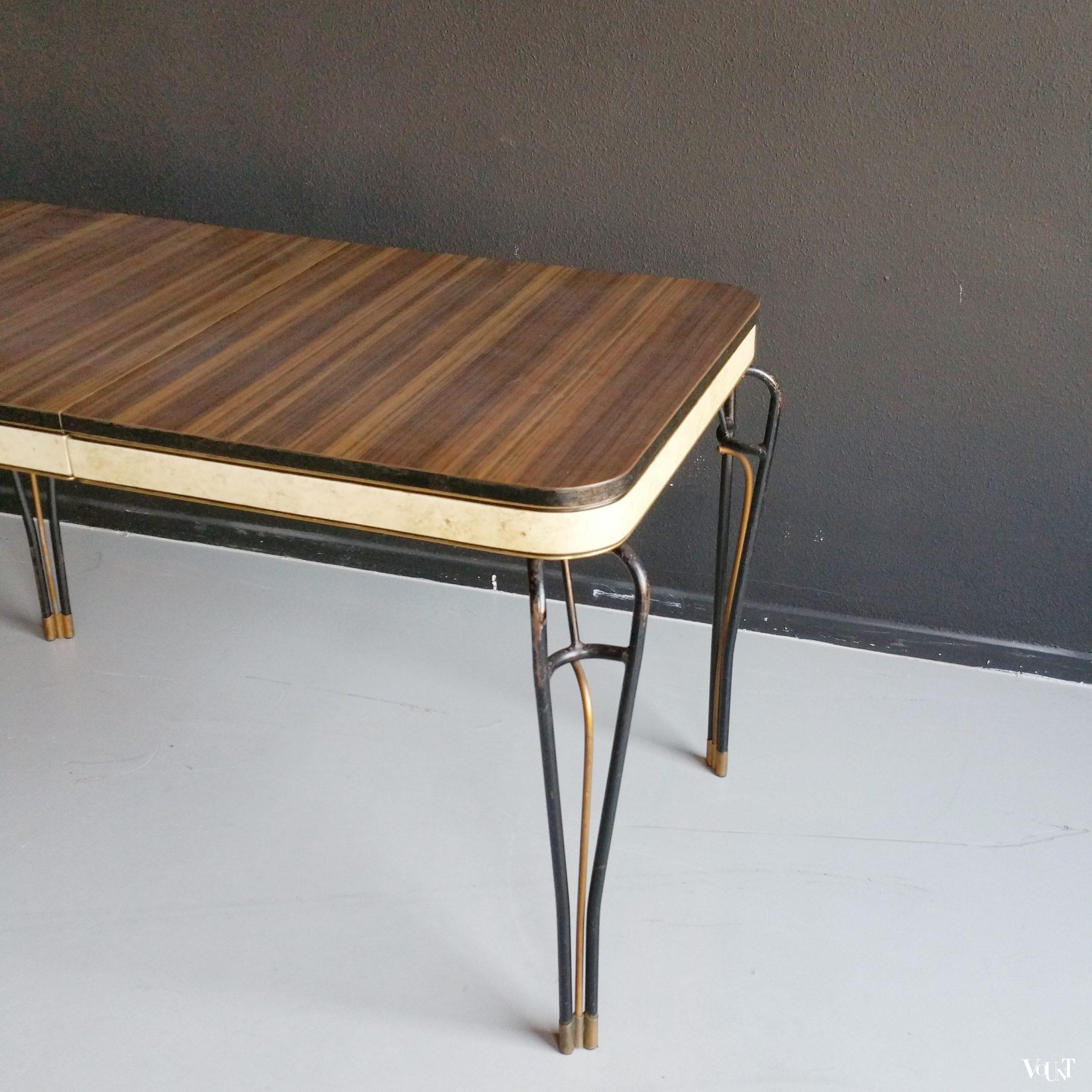 Uitschuifbare tafel met metalen poten, jaren '50/'60