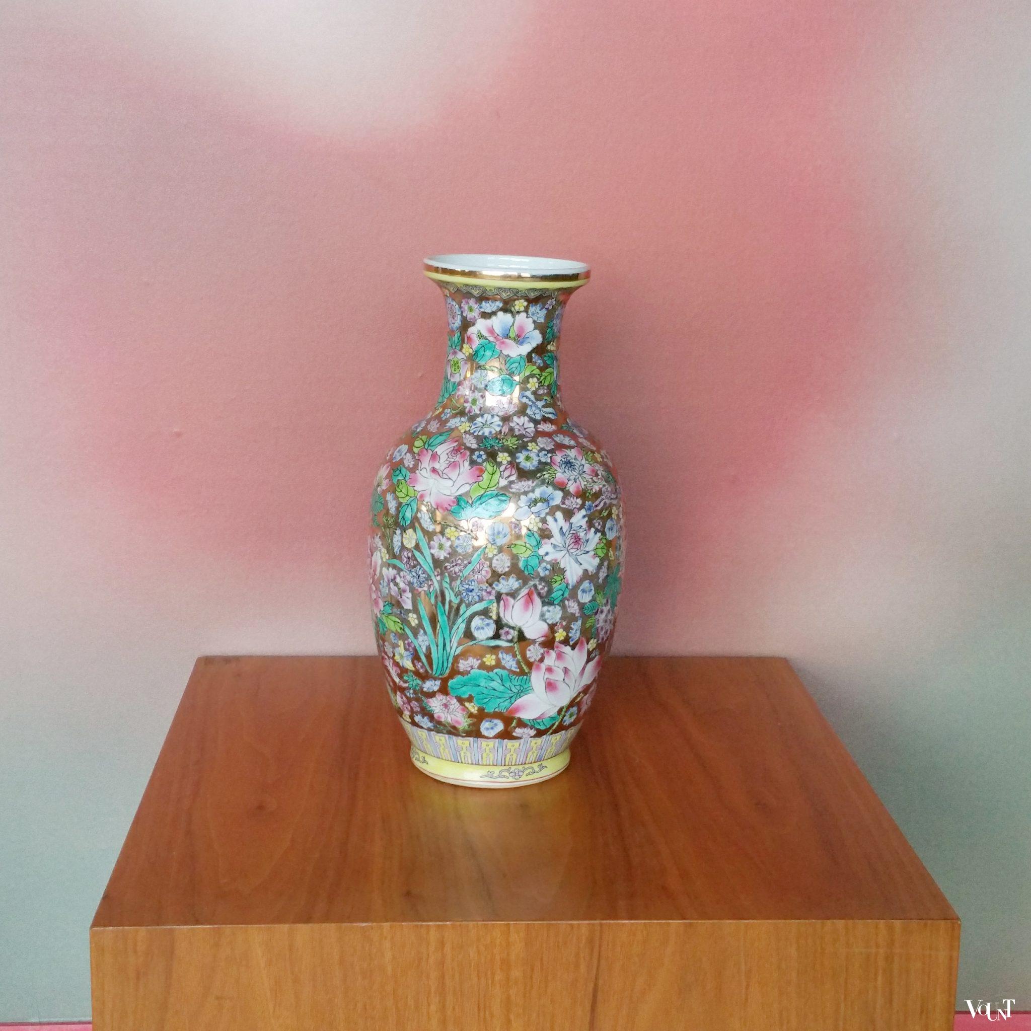 Set van 2 jaren '80 Chinese mille fleurs / thousand flowers vazen