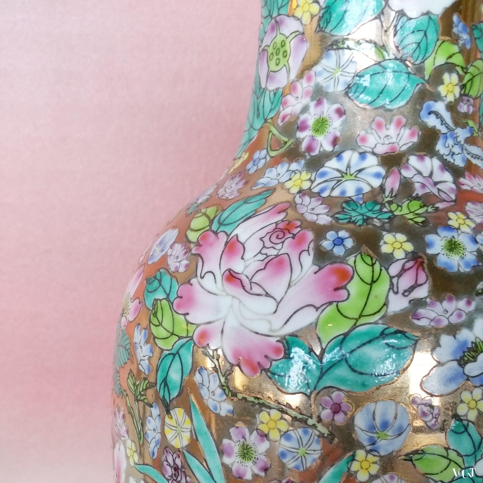 Set van 2 jaren '80 Chinese mille fleurs / thousand flowers vazen