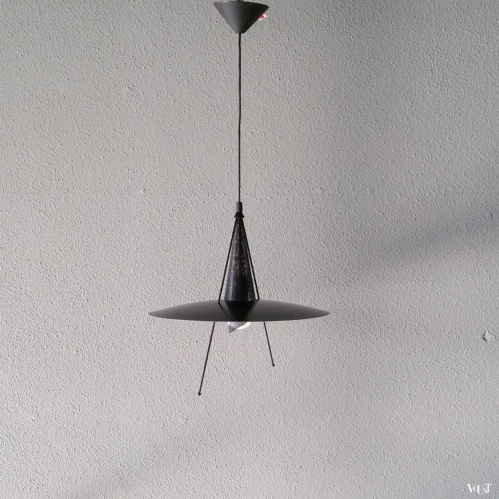 Zwarte metalen hanglamp (Memphis-stijl), jaren '80