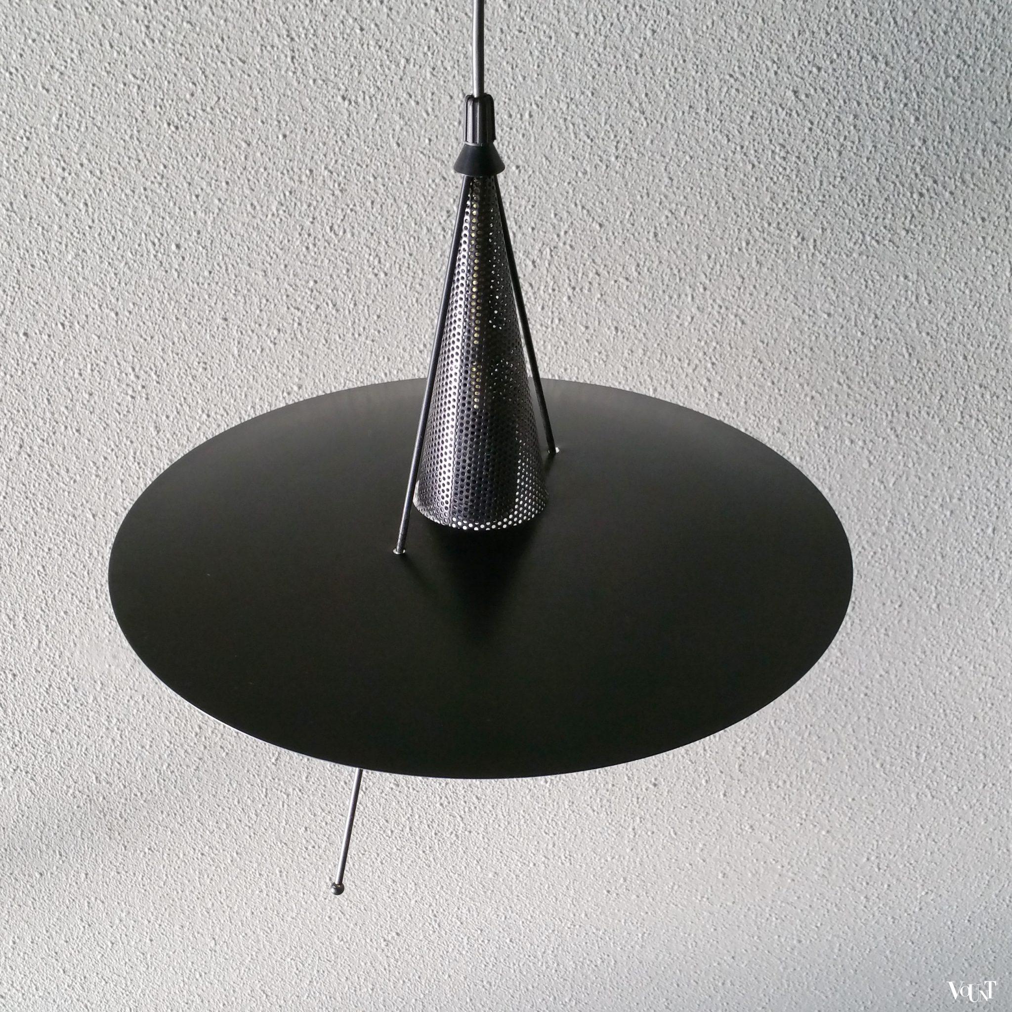 Zwarte metalen hanglamp (Memphis-stijl), jaren '80