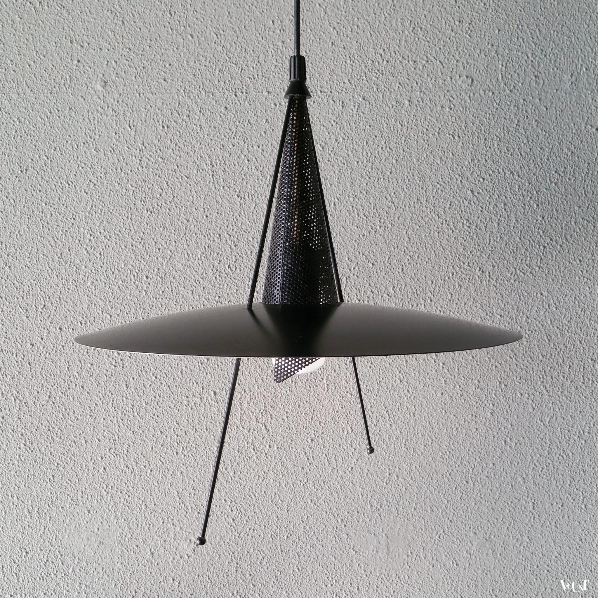 Zwarte metalen hanglamp (Memphis-stijl), jaren '80