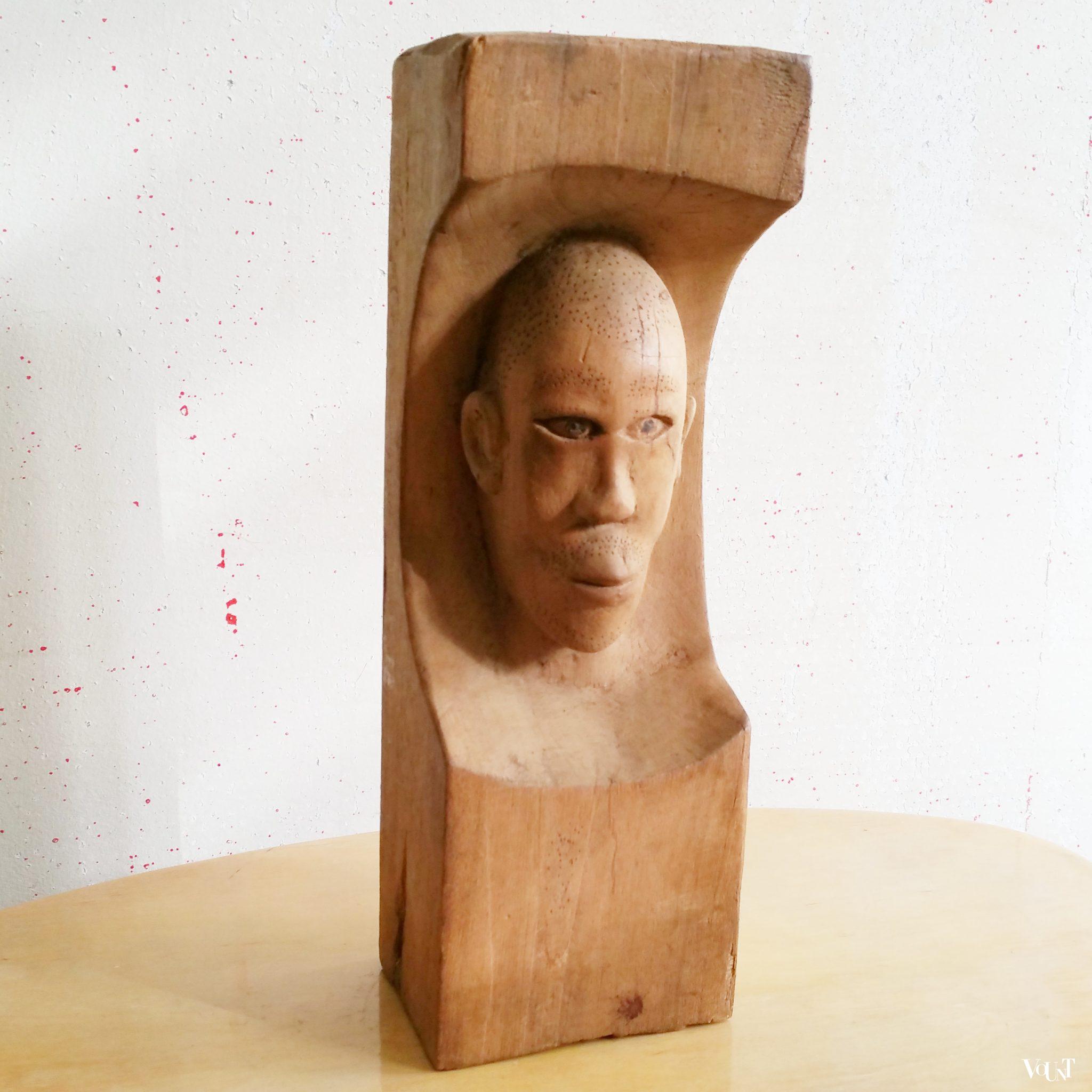 Afrikaans handgestoken houten hoofd man (Benin)