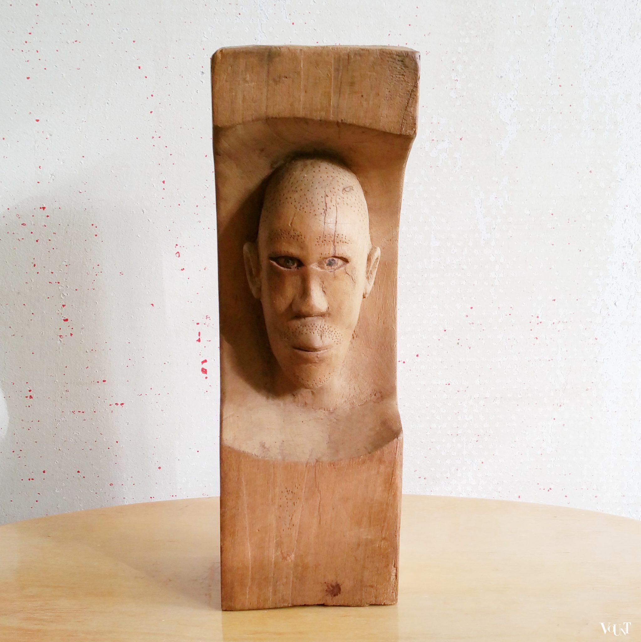 Afrikaans handgestoken houten hoofd man (Benin)