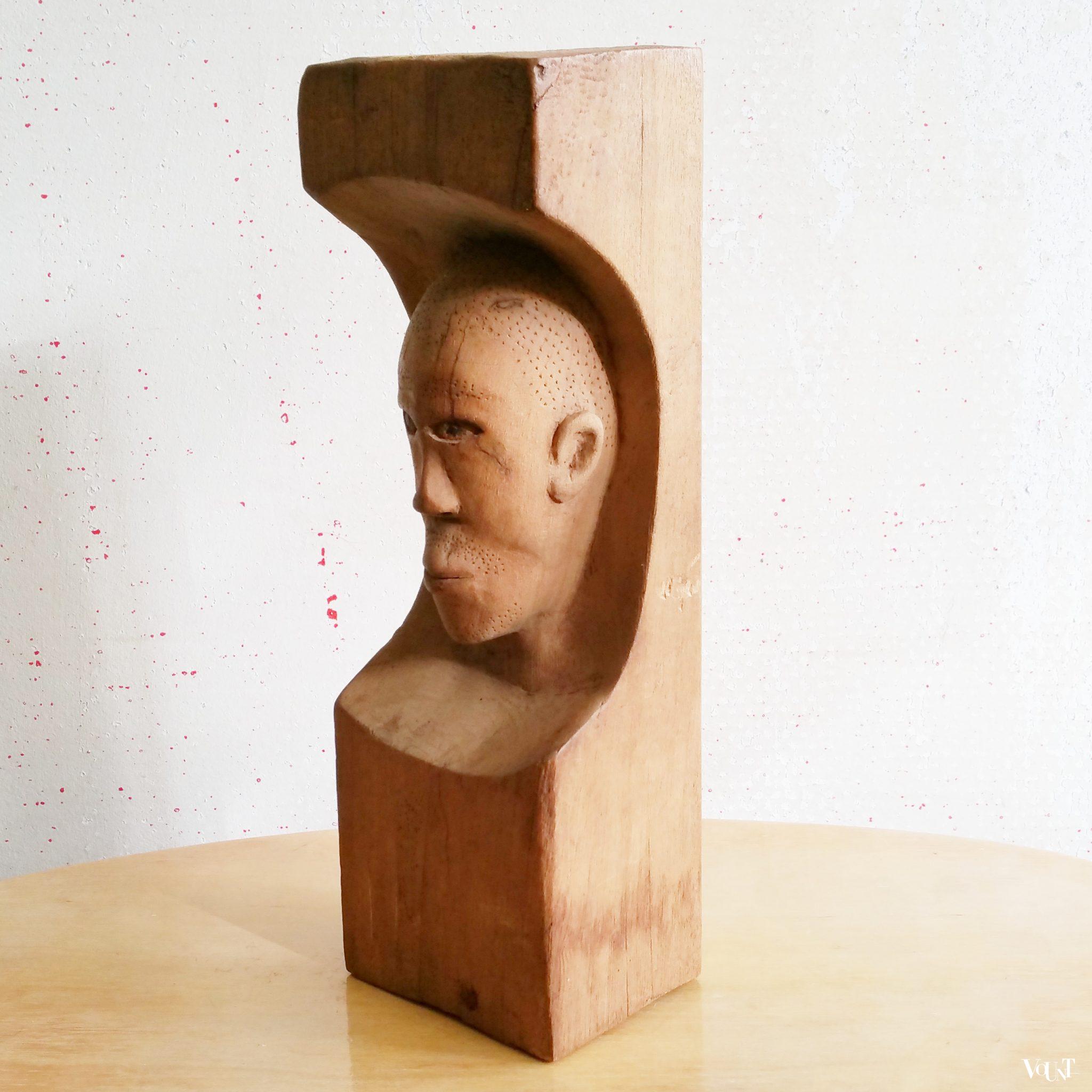 Afrikaans handgestoken houten hoofd man (Benin)