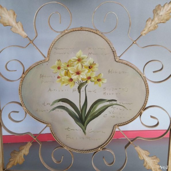 Jaren '60/'70 metalen kamerscherm met bloemen