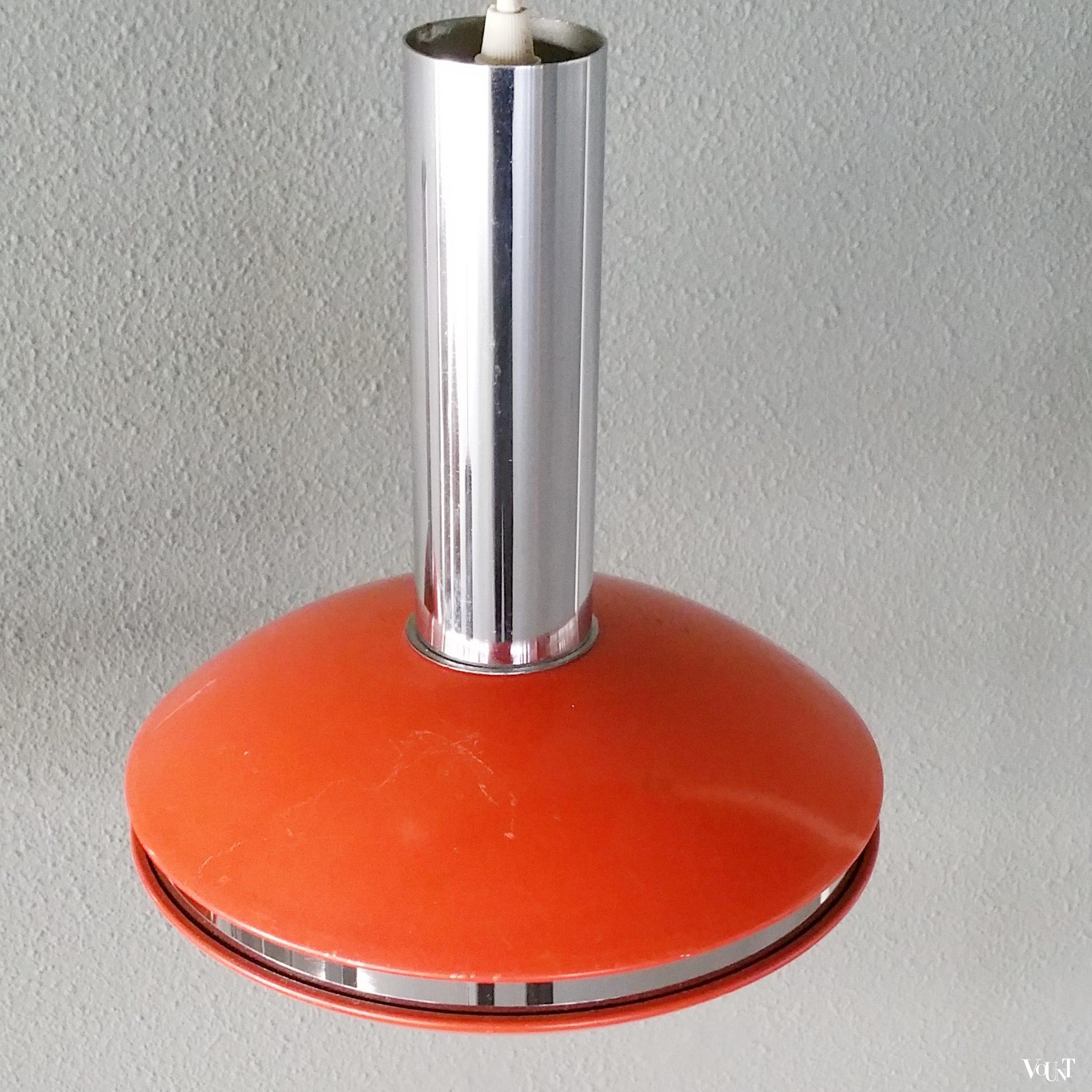 Jaren '60 space age hanglamp met 3 oranje kappen