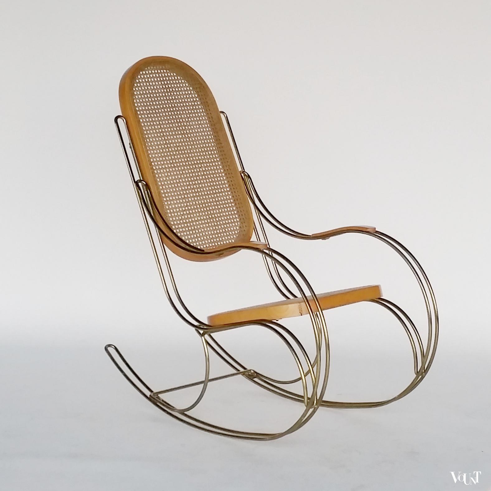 Jaren '70 Thonet-stijl schommelstoel met metalen frame