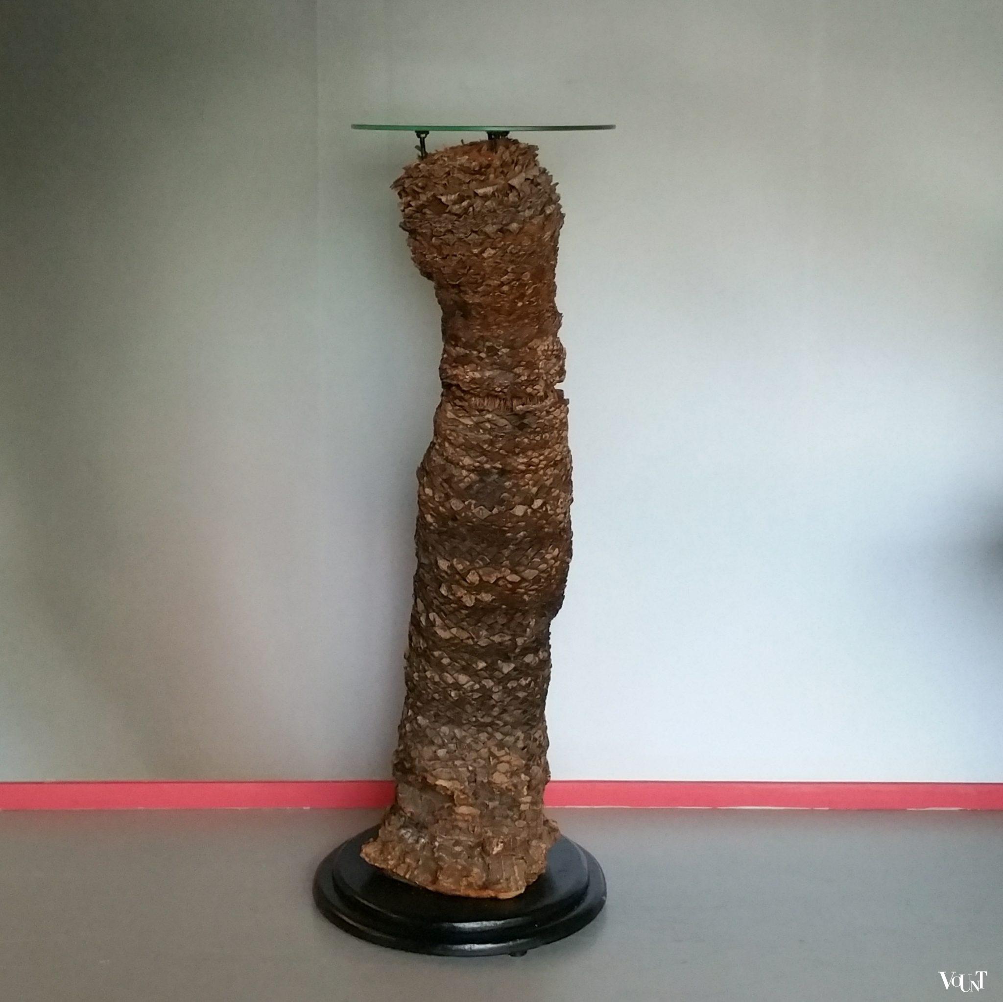 Pedestal Cycas palmvoet met glazen plateau, jaren '80