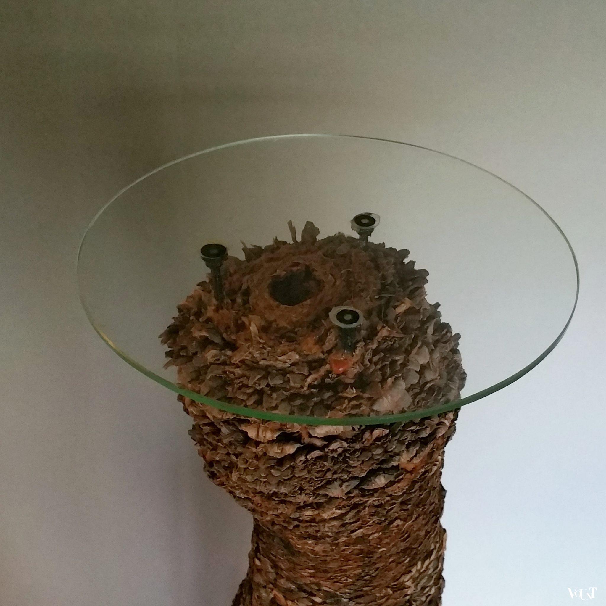 Pedestal Cycas palmvoet met glazen plateau, jaren '80