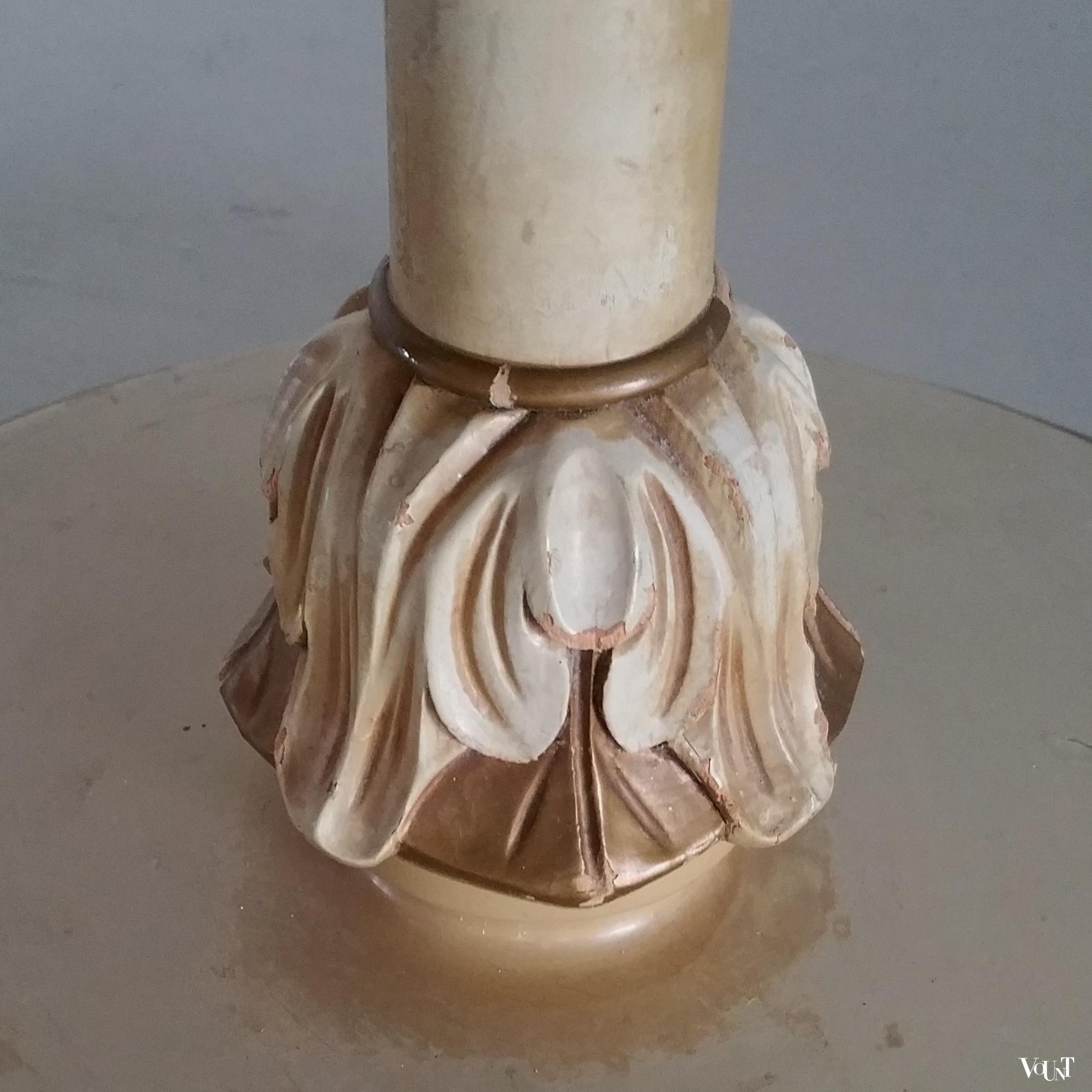 Houten vloerlamp met grote kap met eenden, jaren '60