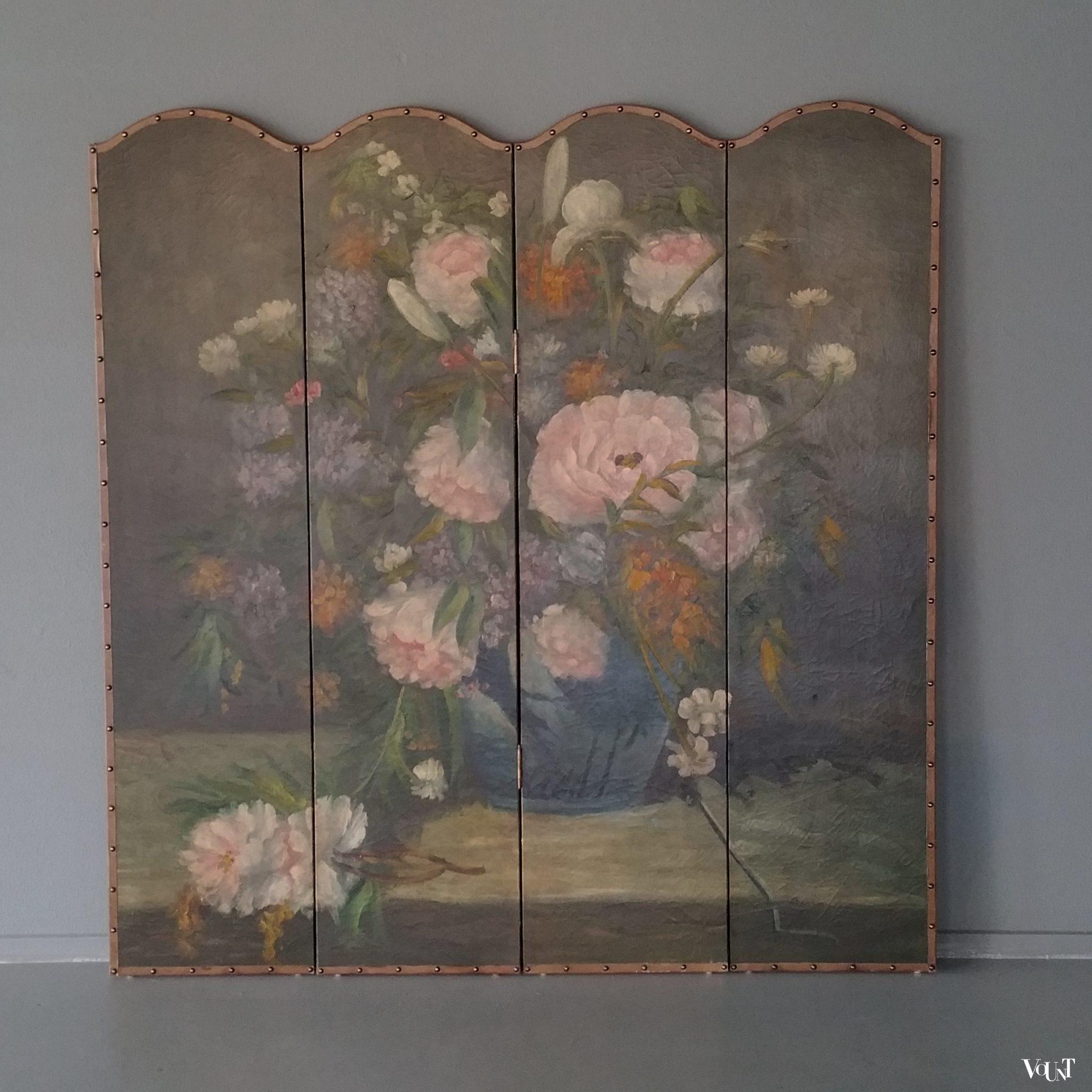 Vintage vierslags handbeschilderd kamerscherm, ca. jaren '50