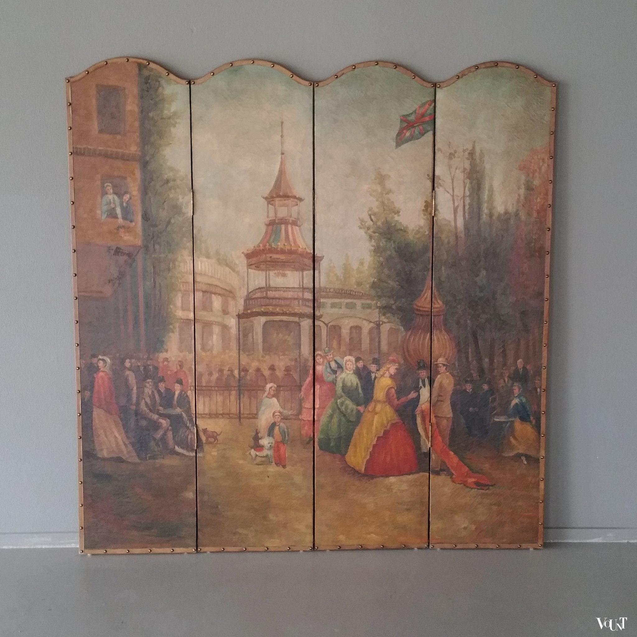 Vintage vierslags handbeschilderd kamerscherm, ca. jaren '50