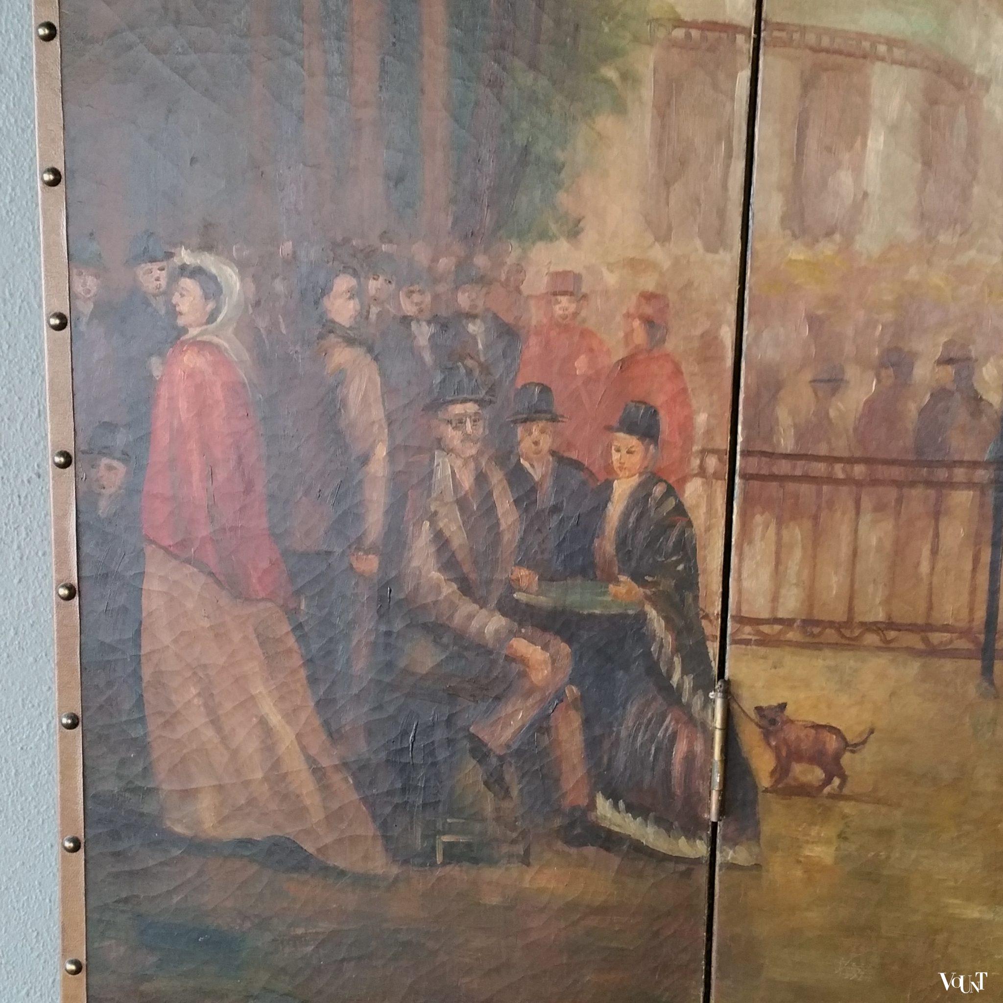 Vintage vierslags handbeschilderd kamerscherm, ca. jaren '50