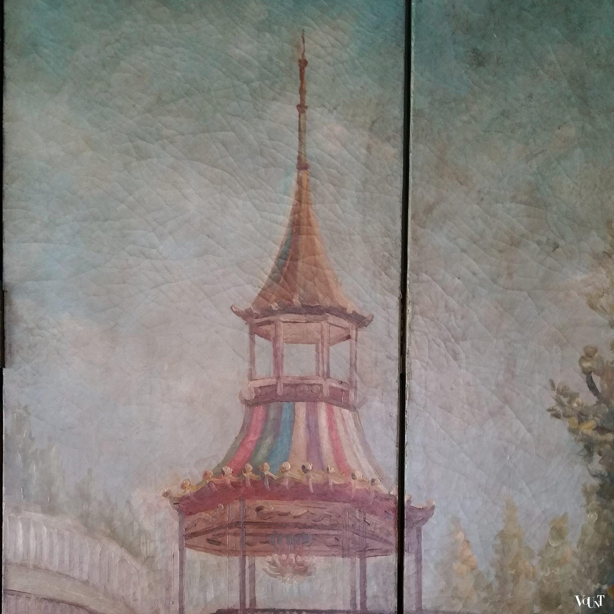 Vintage vierslags handbeschilderd kamerscherm, ca. jaren '50