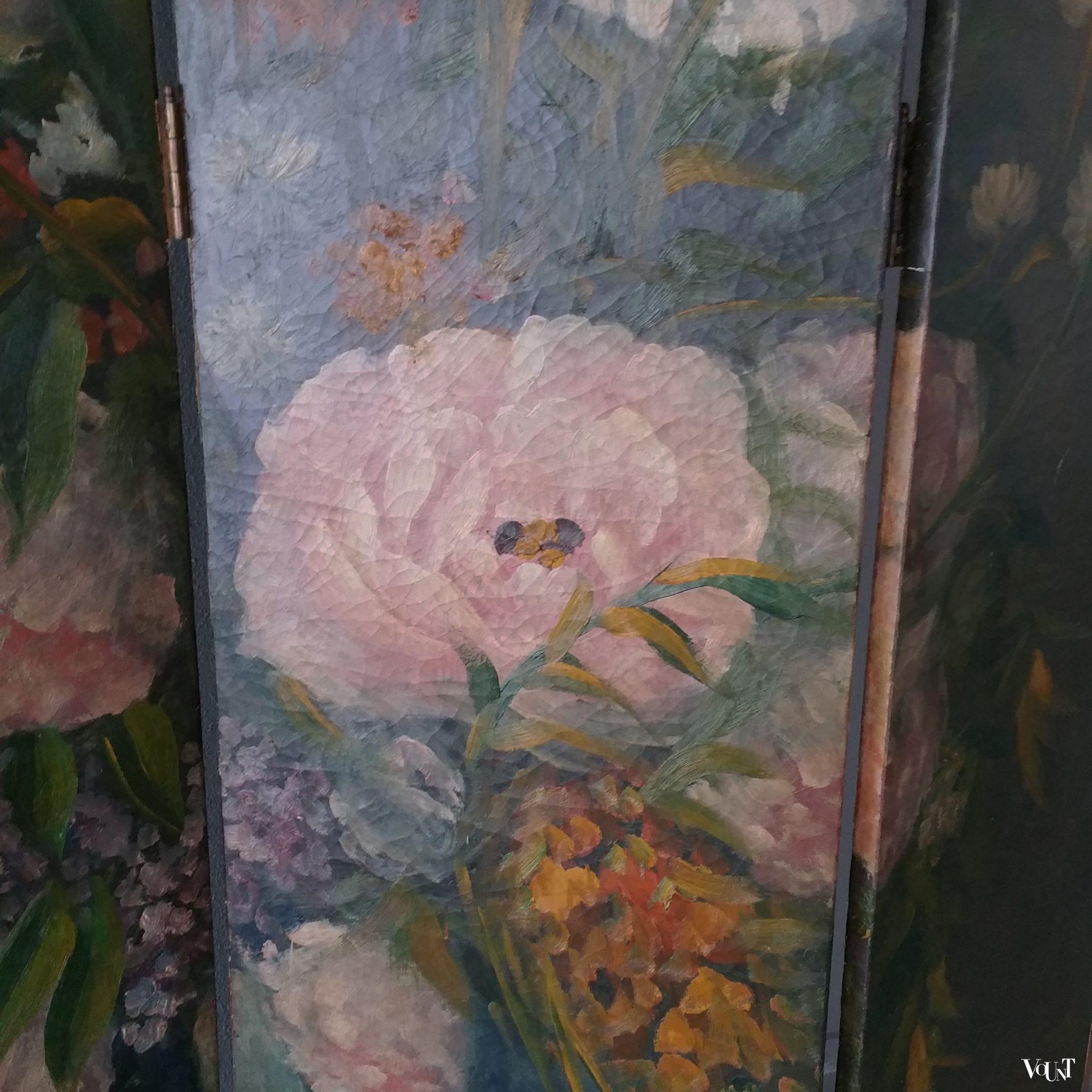 Vintage vierslags handbeschilderd kamerscherm, ca. jaren '50