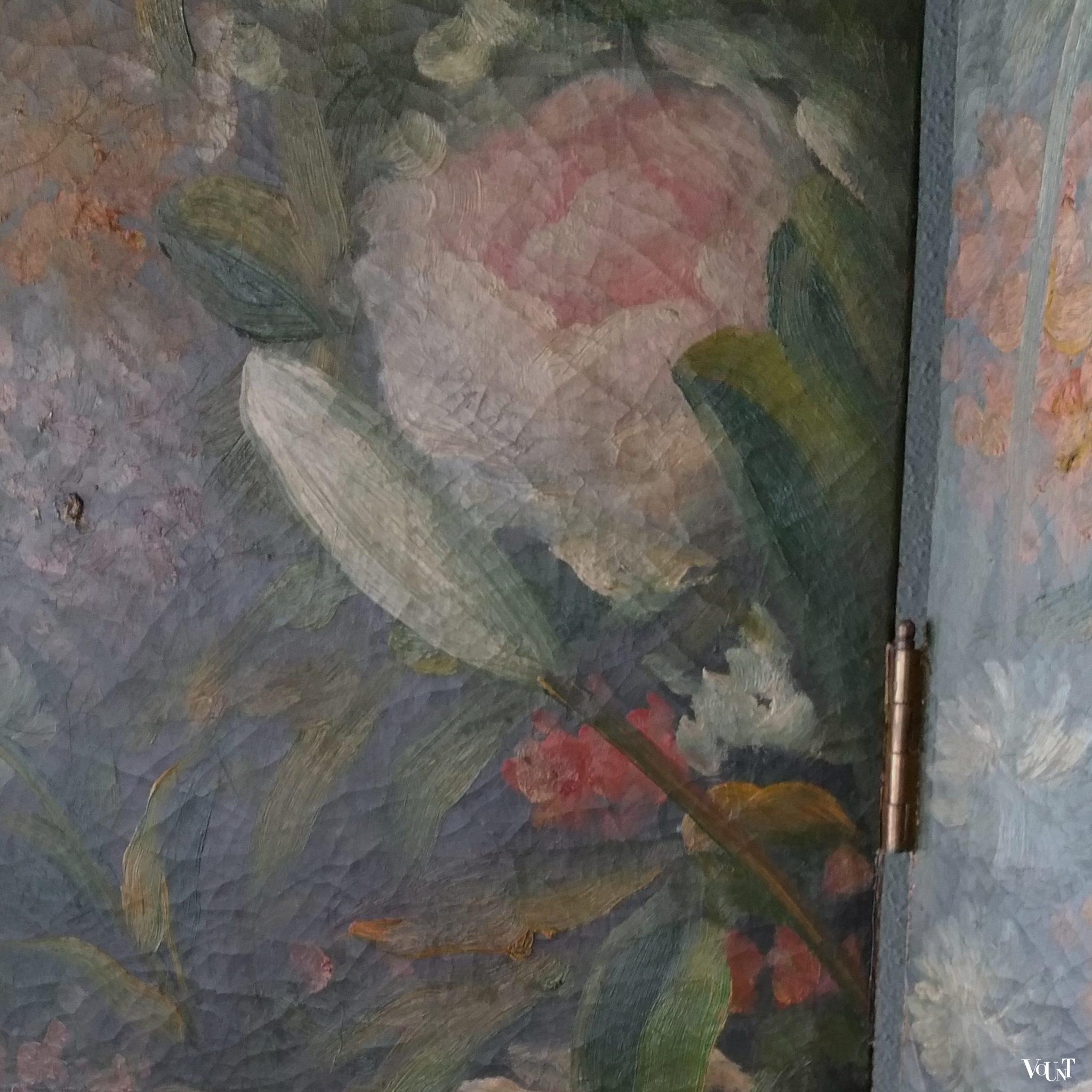 Vintage vierslags handbeschilderd kamerscherm, ca. jaren '50