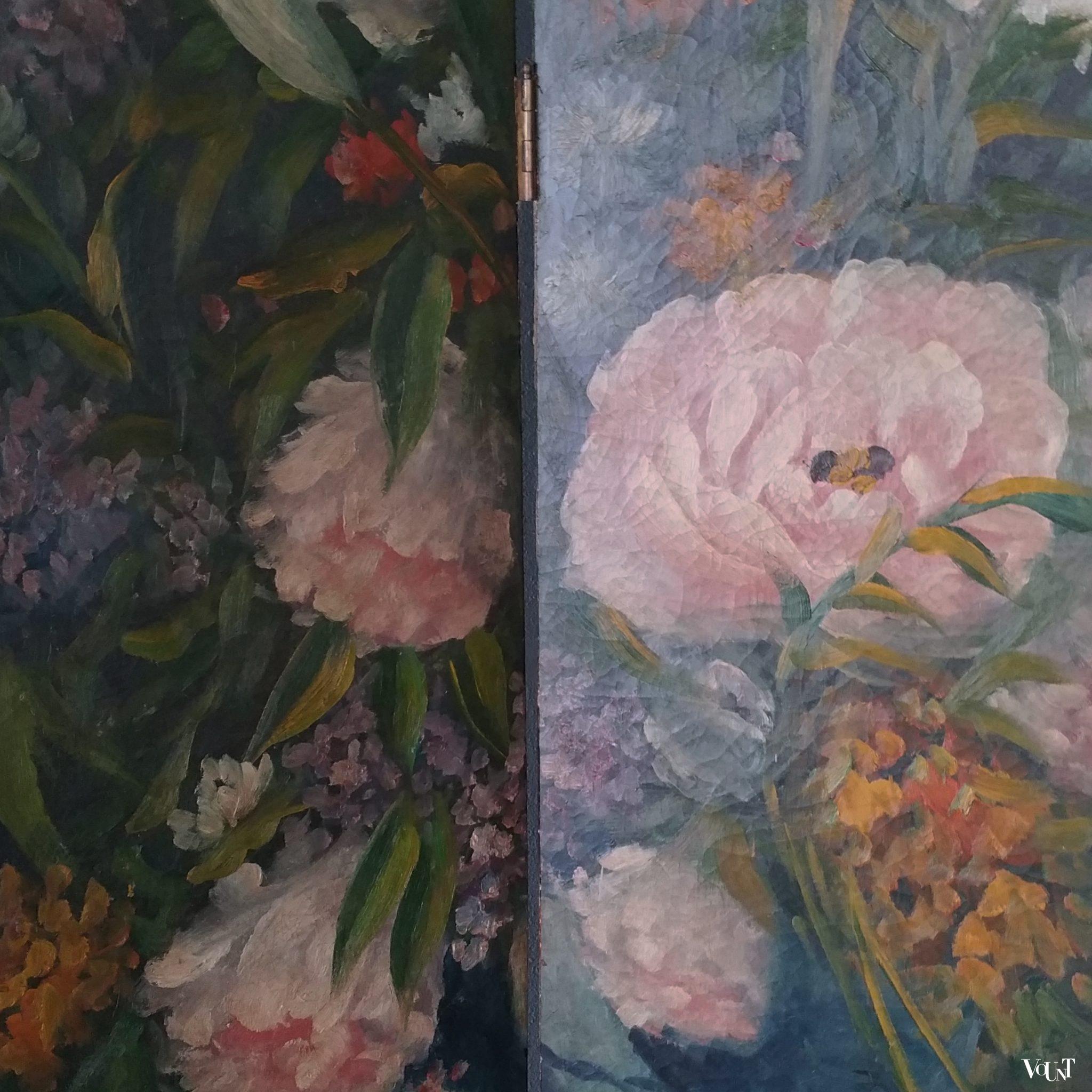 Vintage vierslags handbeschilderd kamerscherm, ca. jaren '50