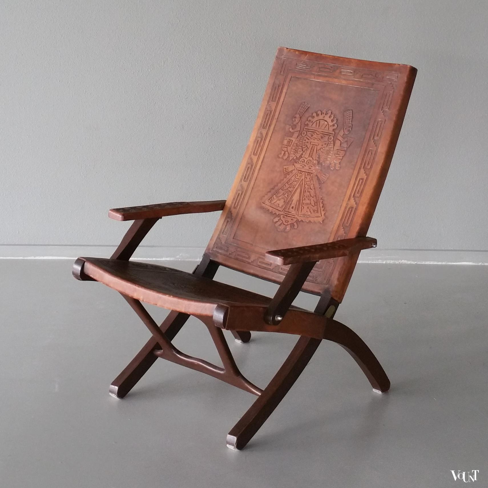 Leren opklapbare stoel, Angel Pazmino voor Muebles de Estilo, jaren '60