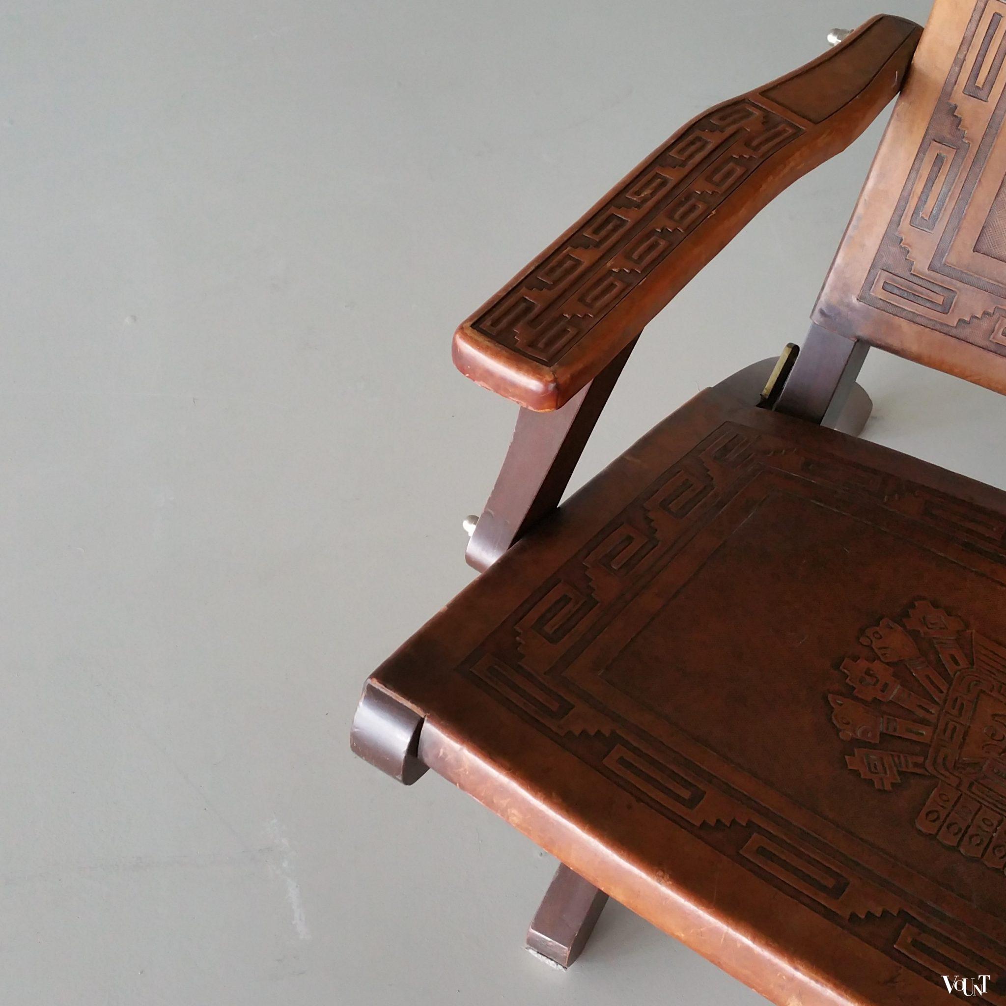 Leren opklapbare stoel, Angel Pazmino voor Muebles de Estilo, jaren '60