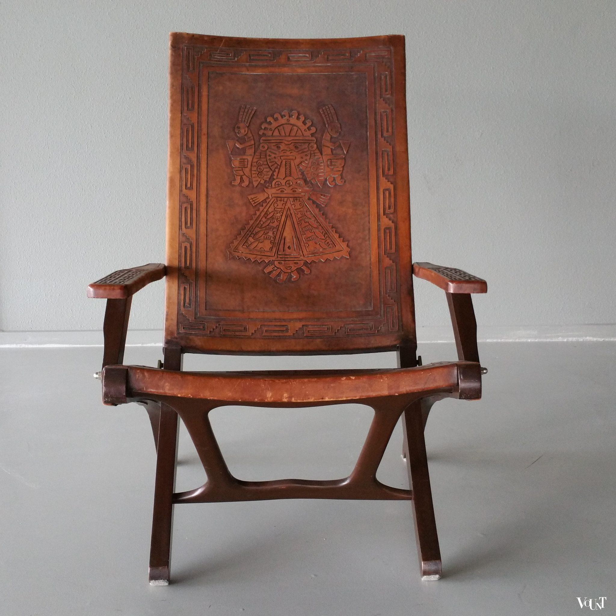 Leren opklapbare stoel, Angel Pazmino voor Muebles de Estilo, jaren '60
