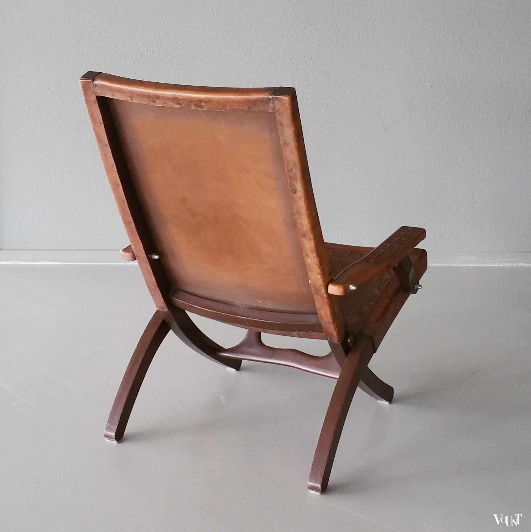 Leren opklapbare stoel, Angel Pazmino voor Muebles de Estilo, jaren '60