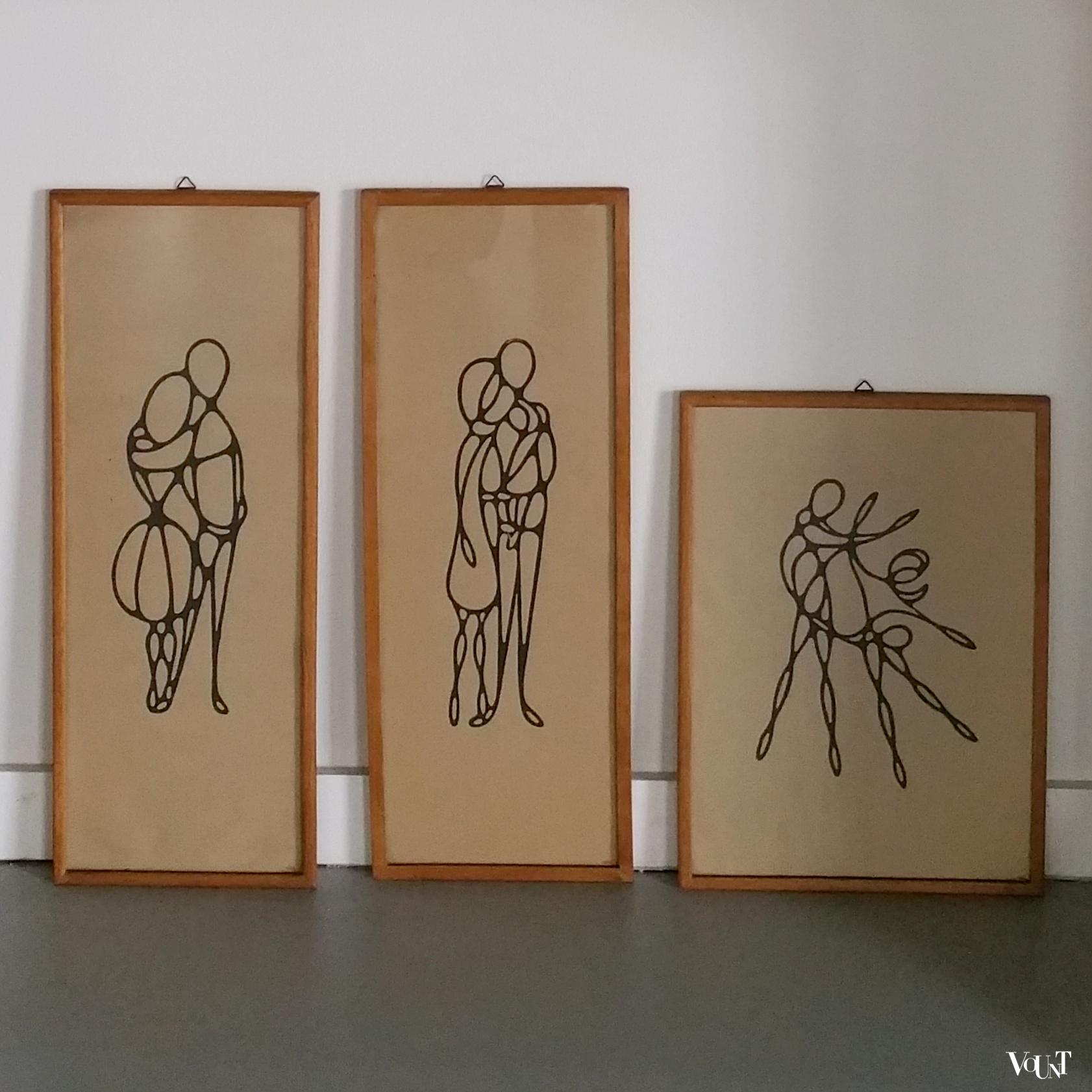 Set van 3 minimalistische linodrukken, jaren '60