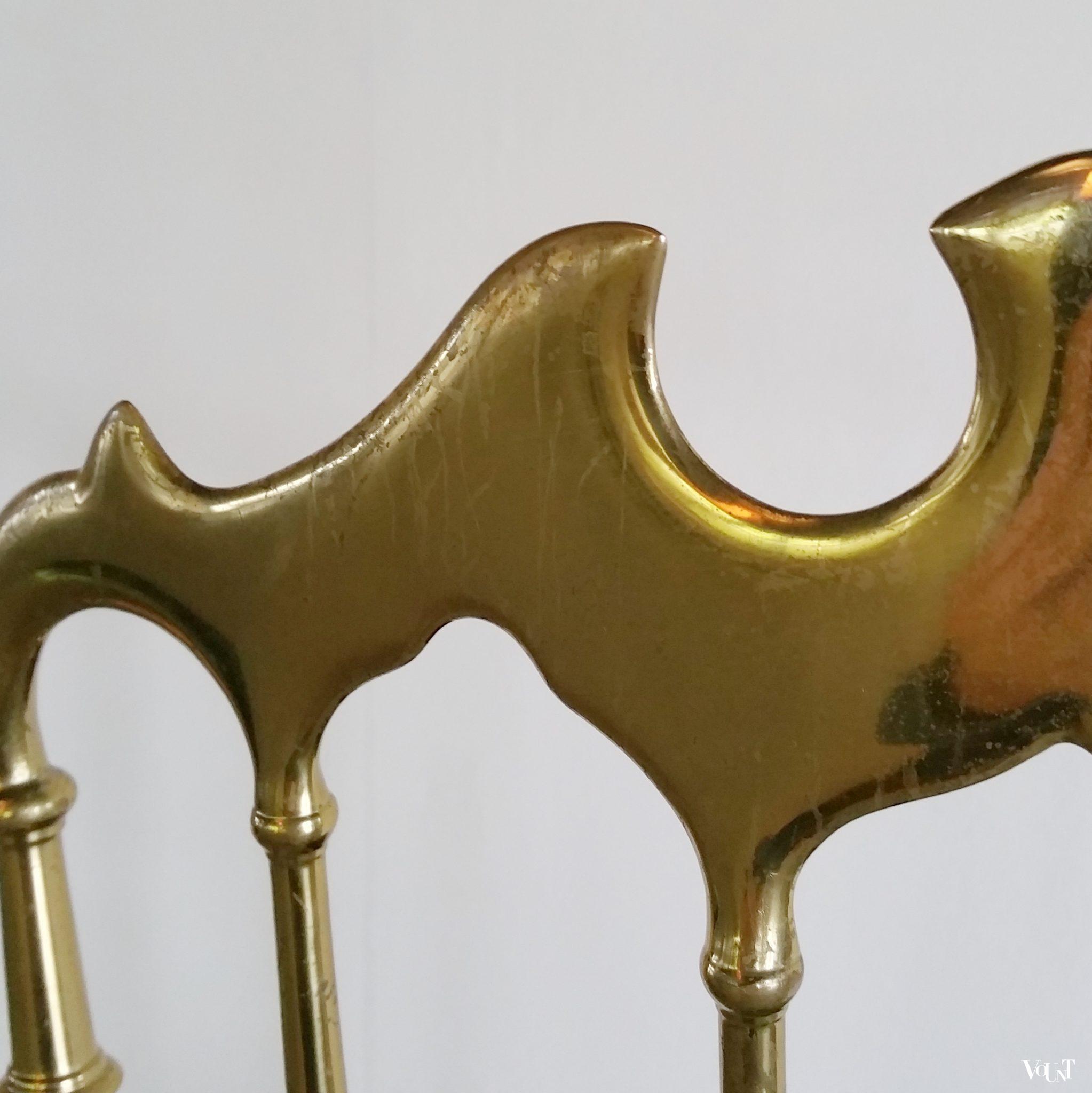 Messing Chiavari-stoeltje met bruin fluwelen bekleding, Italië, jaren ‘60