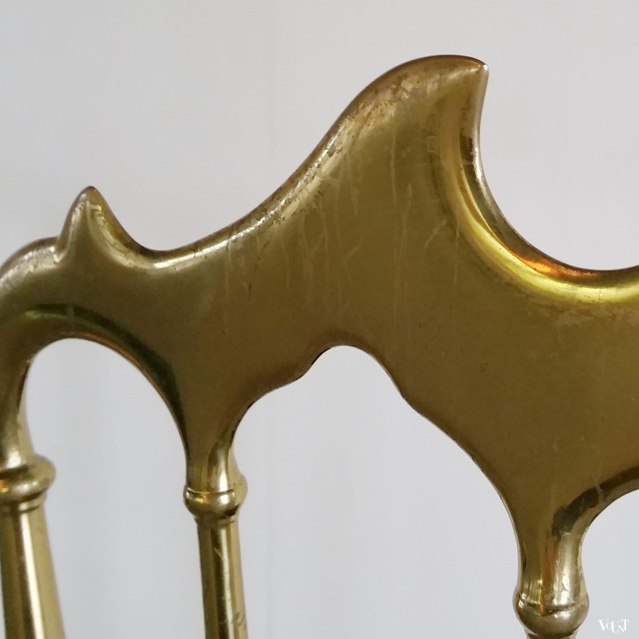 Messing Chiavari-stoeltje met bruin fluwelen bekleding, Italië, jaren ‘60